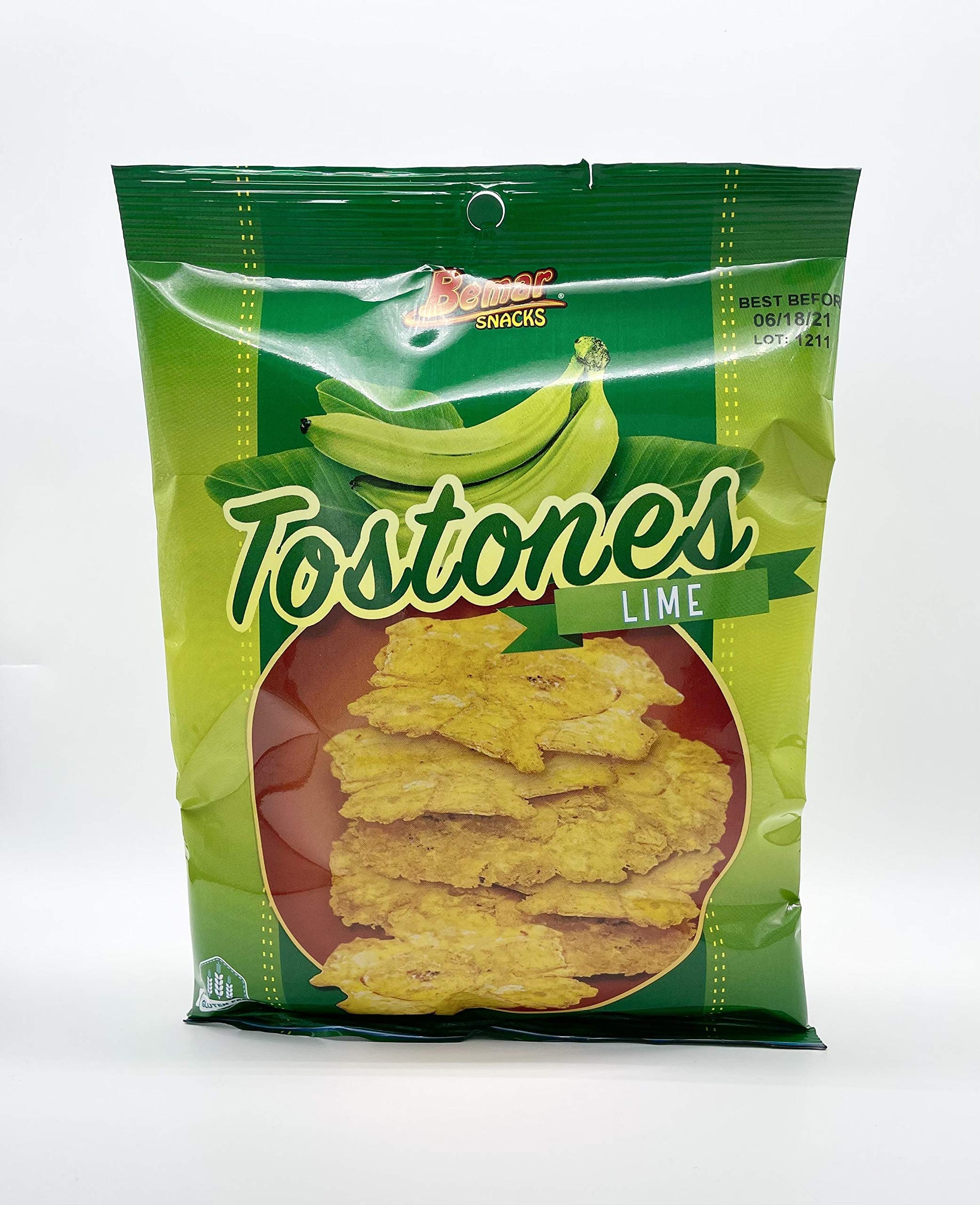 Bemar Snacks Tostones Lime Snack Chips 24 Bags, 4oz per Bag