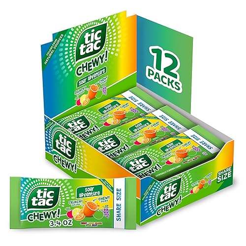 TIC TAC CHEWY! Sour Adventure, Sour Candy, Bulk 12 Pack, Fruity Chewy Candy, Share Size, 3.4 oz Each (Packaging May Vary)