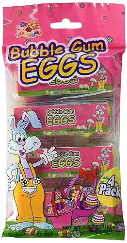 4 Pack of Bubble Gum Easter Eggs Basket Stuffers, 3.5 oz