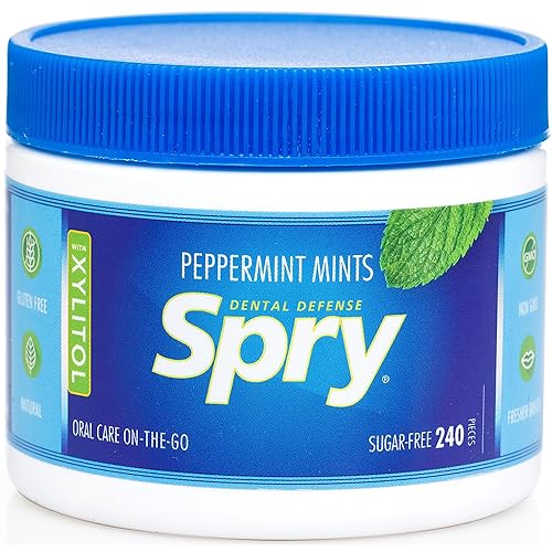 Spry Xylitol Peppermint Sugar Free Candy - Promote Oral Health, Increase Saliva Production, Stop Bad Breath, Non-GMO, Gluten-Free, 240 Count (Pack