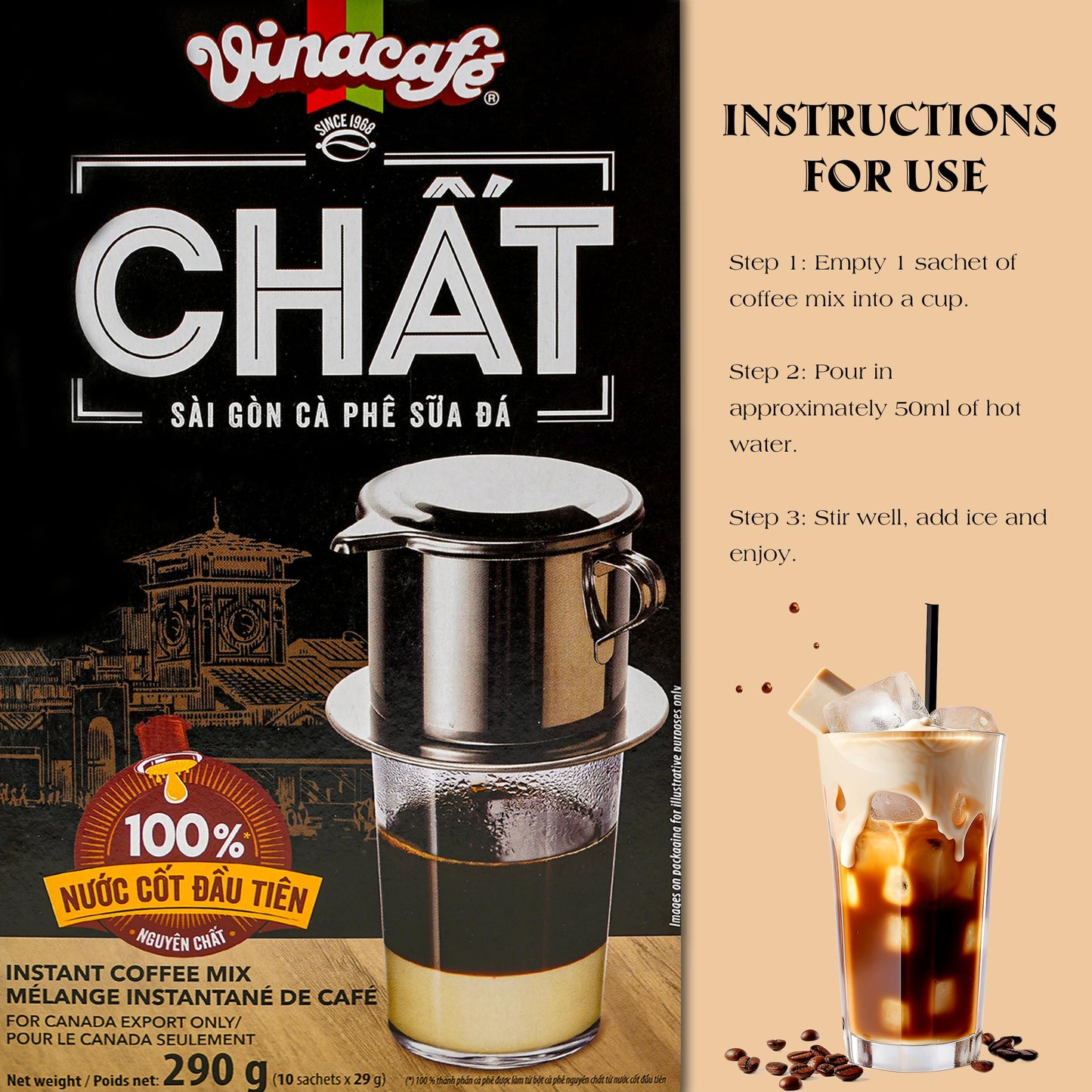 Vinacafe Chat 3 in 1 Instant Coffee 29gr x 50 sachets - made from Vietnam