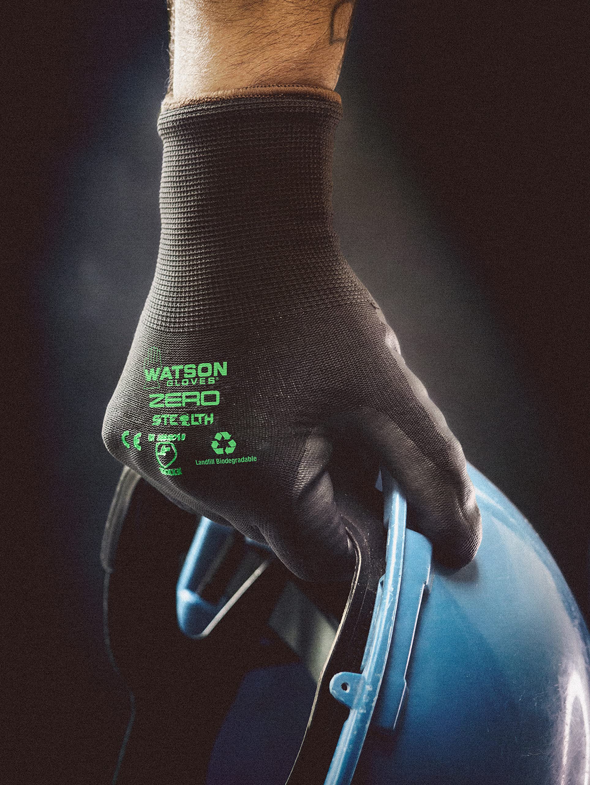 Watson Gloves Stealth Zero Biodegradable Nitrile Work Glove - Sustainable, Ergonomically Formed, Touchscreen Compatible