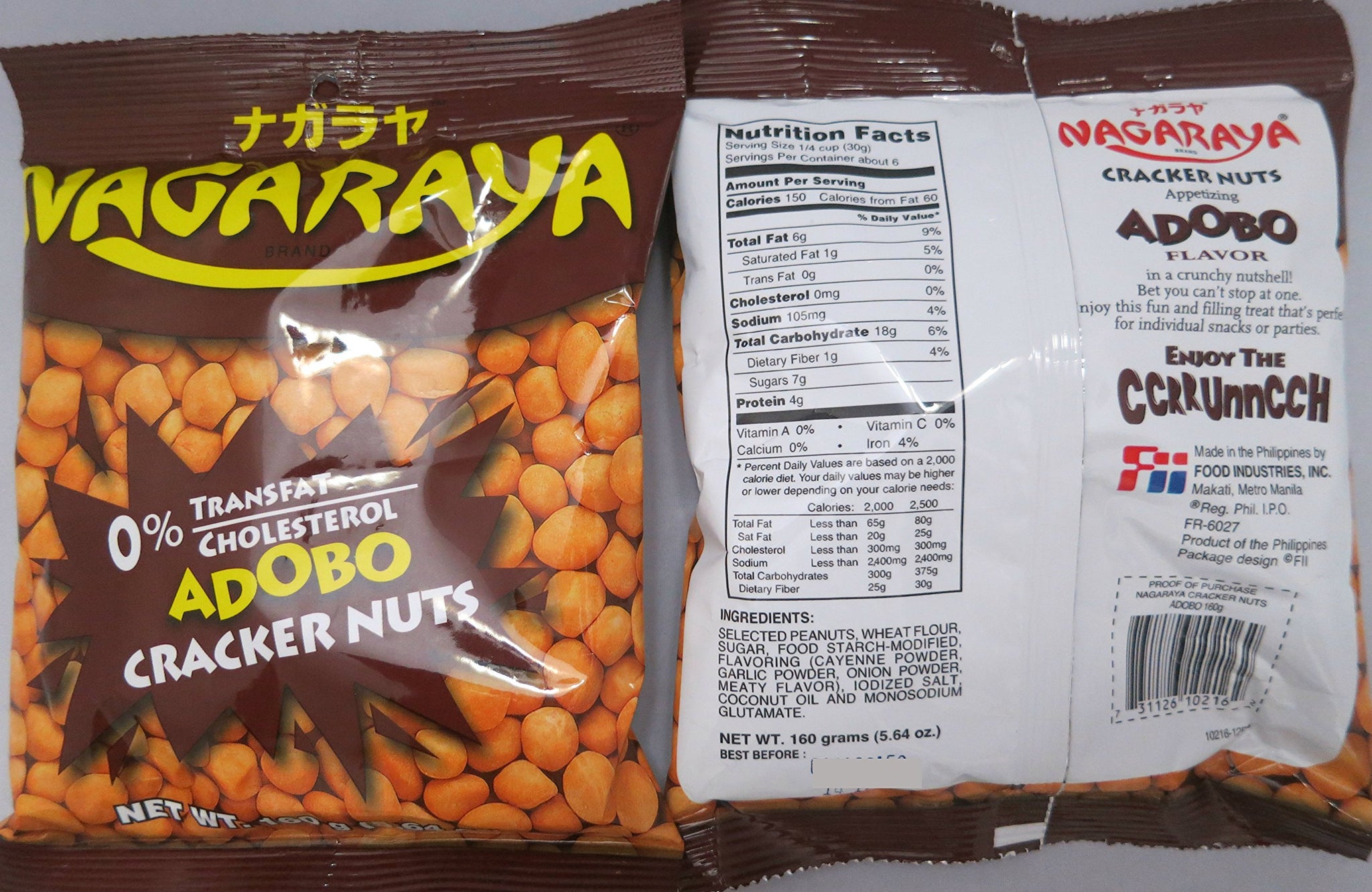 Nagaraya Cracker Nuts Variety Bundle - 2 packs of Adobo, 2 packs of Garlic, 2 packs of Hot and Spicy - Total of 6 Packs