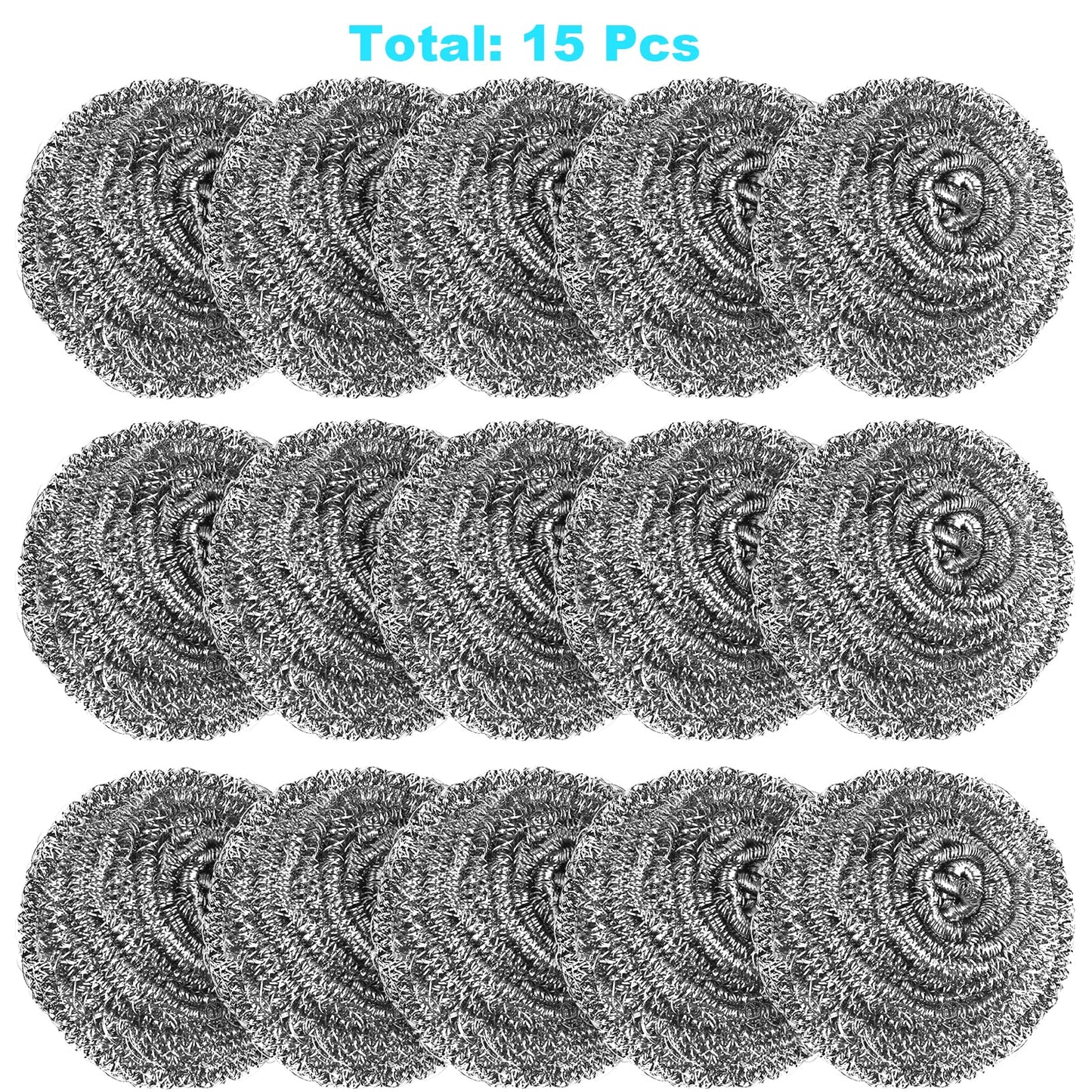 15 Pack Steel Wool Scrubber, Metal Kitchen Scrubbing Sponges, Dishwashing Scouring Pads Heavy Duty, Premium Stainless Steel Scrubbers for Cleaning