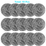 15 Pack Steel Wool Scrubber, Metal Kitchen Scrubbing Sponges, Dishwashing Scouring Pads Heavy Duty, Premium Stainless Steel Scrubbers for Cleaning