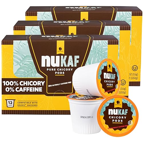 nuKAF Chicory Coffee K Cups, 100% Caffeine Free Coffee Alternative, All Natural K Pods for your Keurig, Great for Your Daily Drink, Rich in
