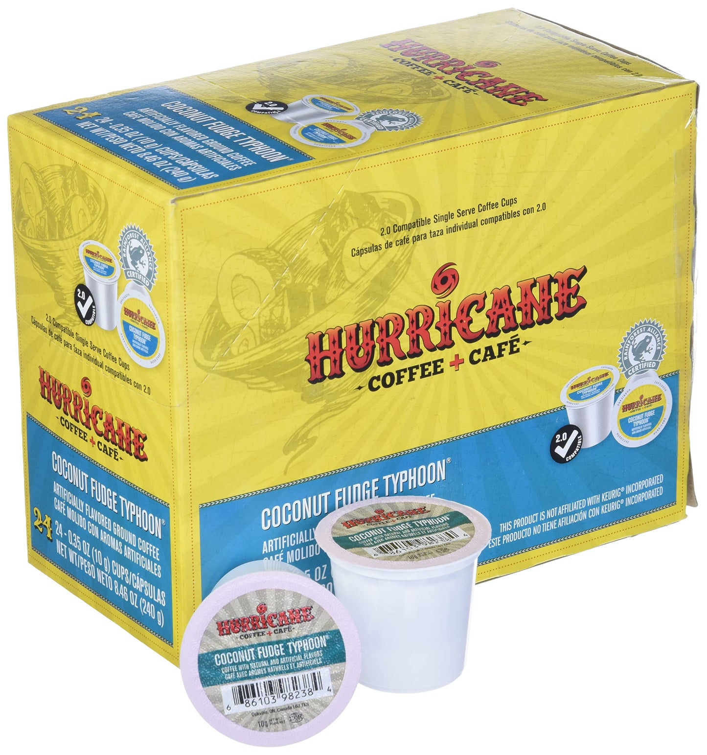 Hurricane Coffee & Tea Coconut Fudge Typhoon Single Cup Coffee for Keurig K Cup Brewers, 24Count