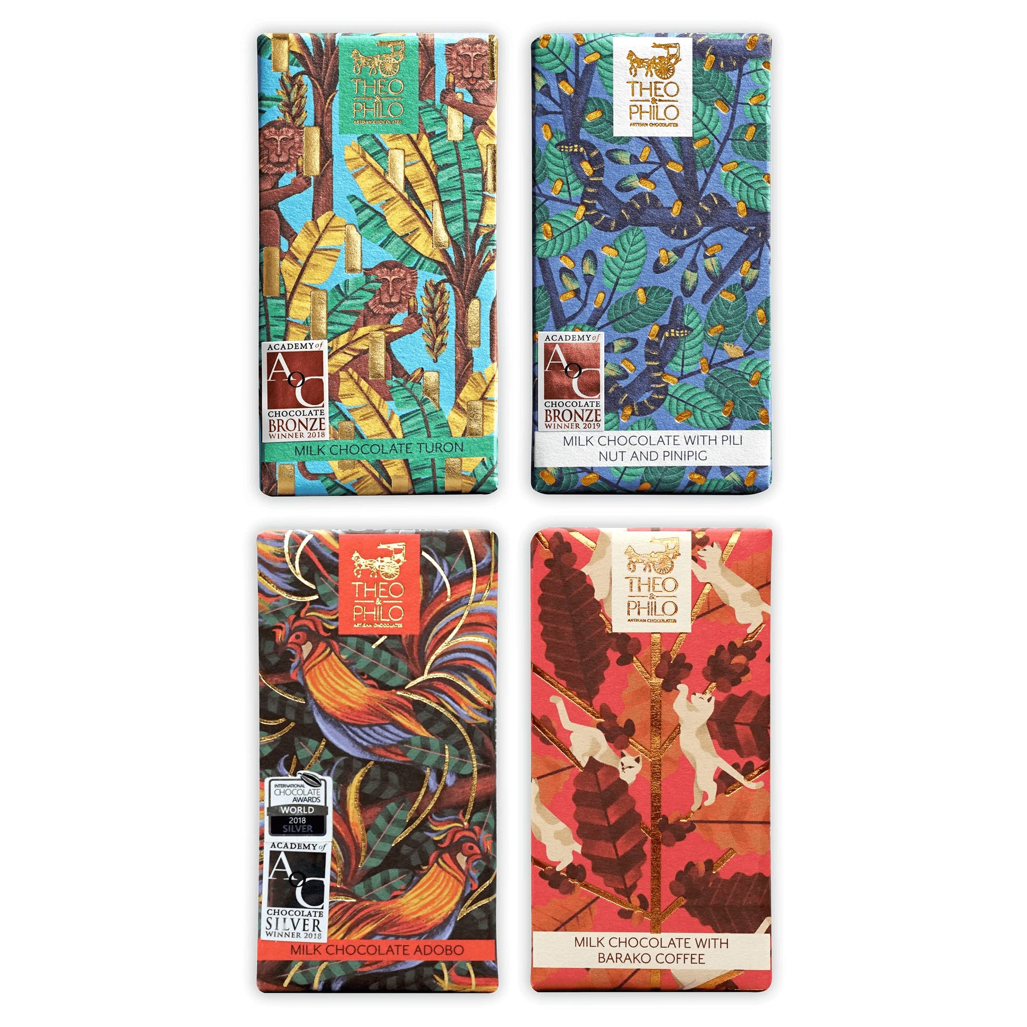 Theo & Philo Best Sellers Chocolate Bundle Milk Chocolate 4 Pack - Filipino Chocolate - Premium, Bean-to-Bar, Direct Sourced, Made at Origin, Woman