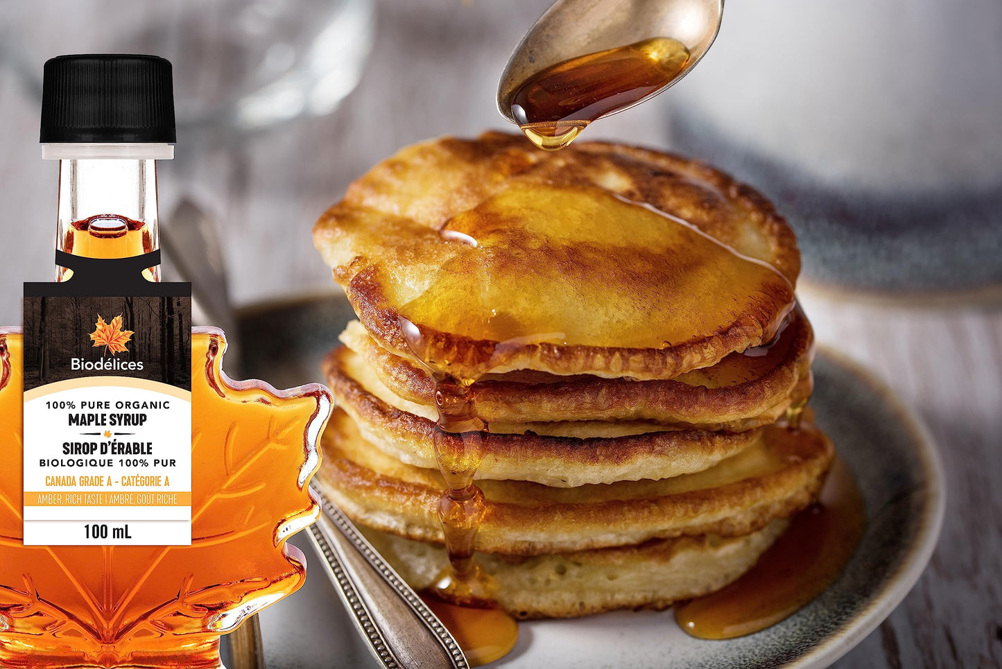 100% Pure Organic Maple Syrup - Premium Grade A - Quebec's Finest in Elegant Maple Leaf Bottle from Biodélices (3.38 Fl Oz (Pack of 1), Maple (CA