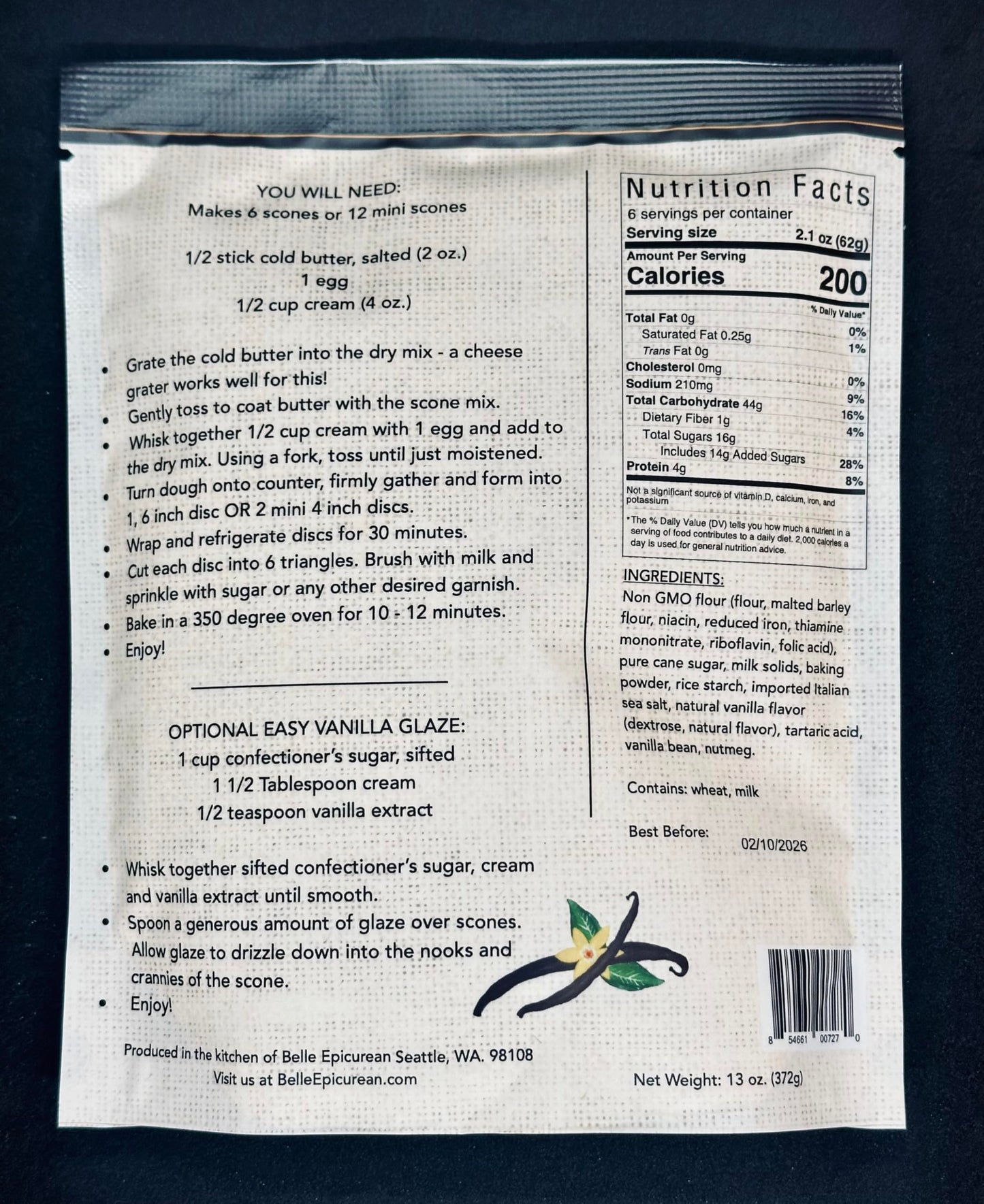 Belle Epicurean Vanilla Scone Mix, 13 oz.