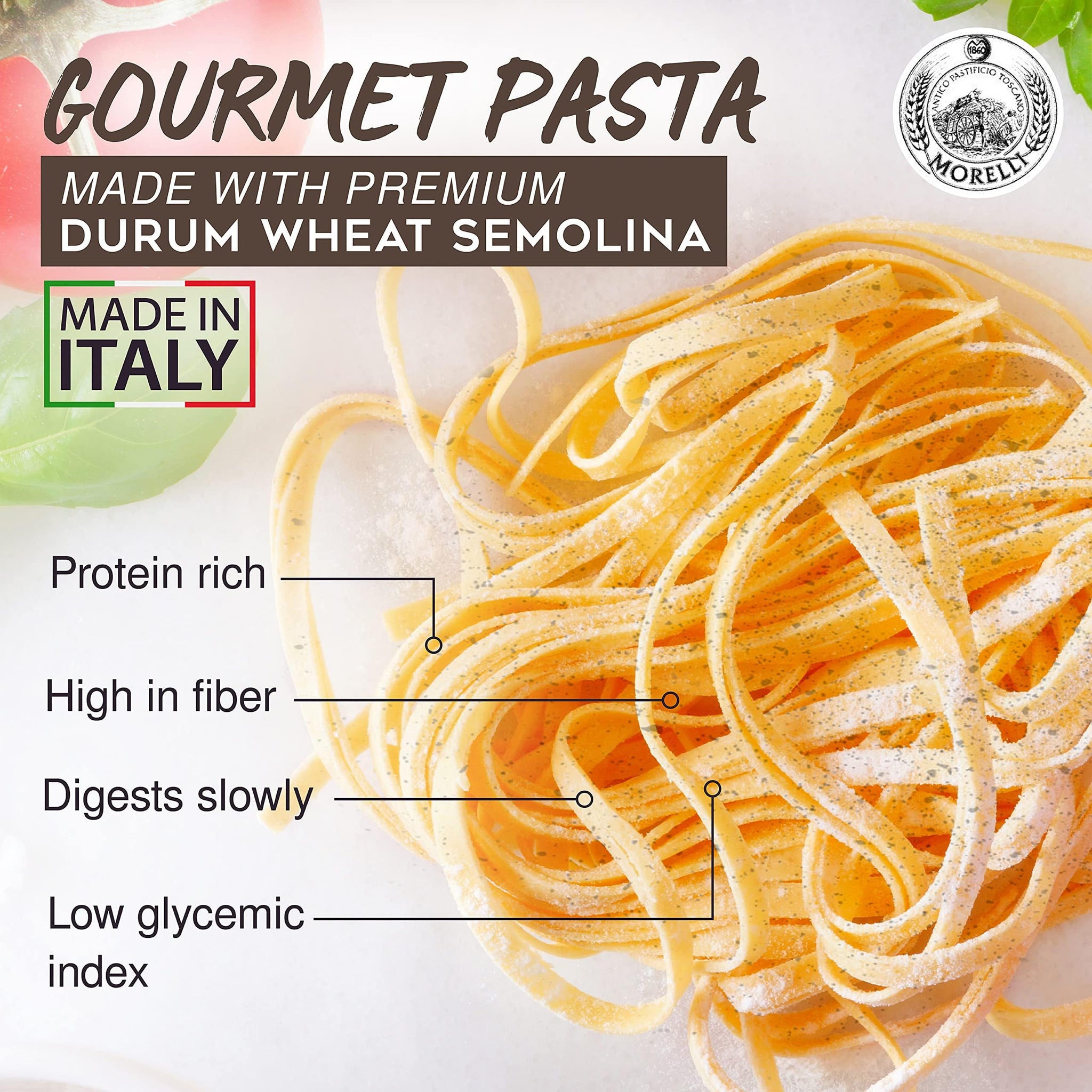 Morelli Lemon Pepper Linguine Pasta with Wheat Germ - Imported Linguine Organic Pasta from Italy - Naturally Flavored, Made in Italy - 8.8 oz (Pack