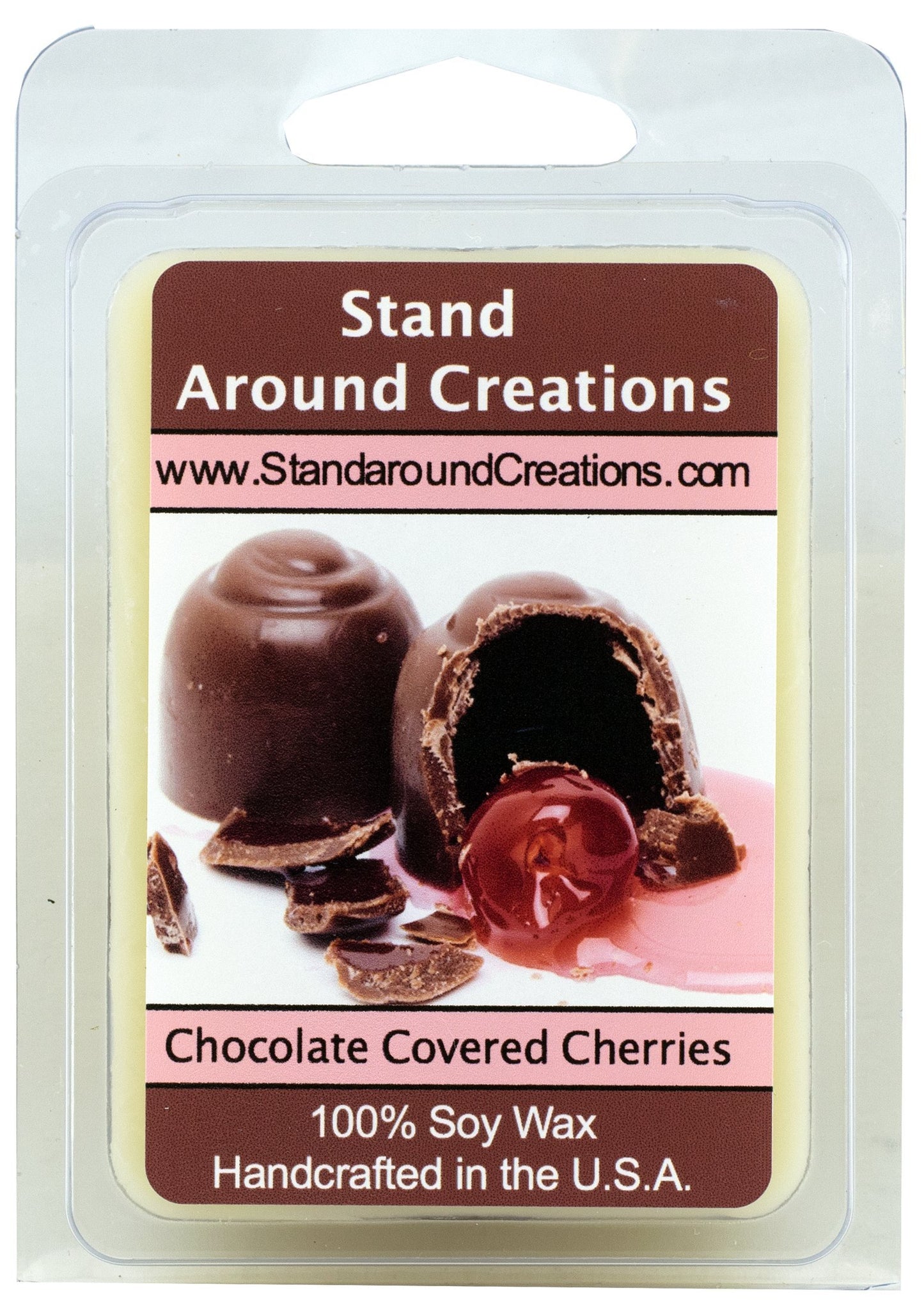 100% All Natural Soy Wax Melt Tart - Chocolate Covered Cherries: Sweet Maraschino Cherries smothered in Milk Chocolate, with a Dry Down of French