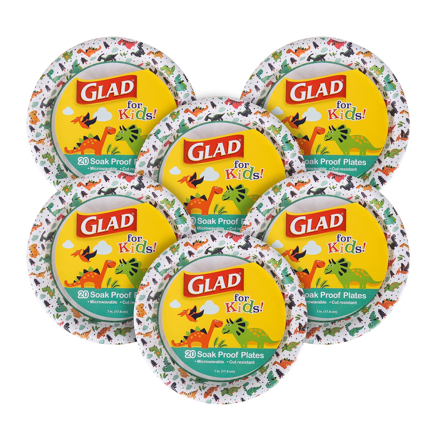 Glad for Kids Dinosaur Disposable Paper Plates, Heavy Duty Soak Proof Microwave Safe Kids Plates for Snacks, Meals, and Parties, Fun Dino Design
