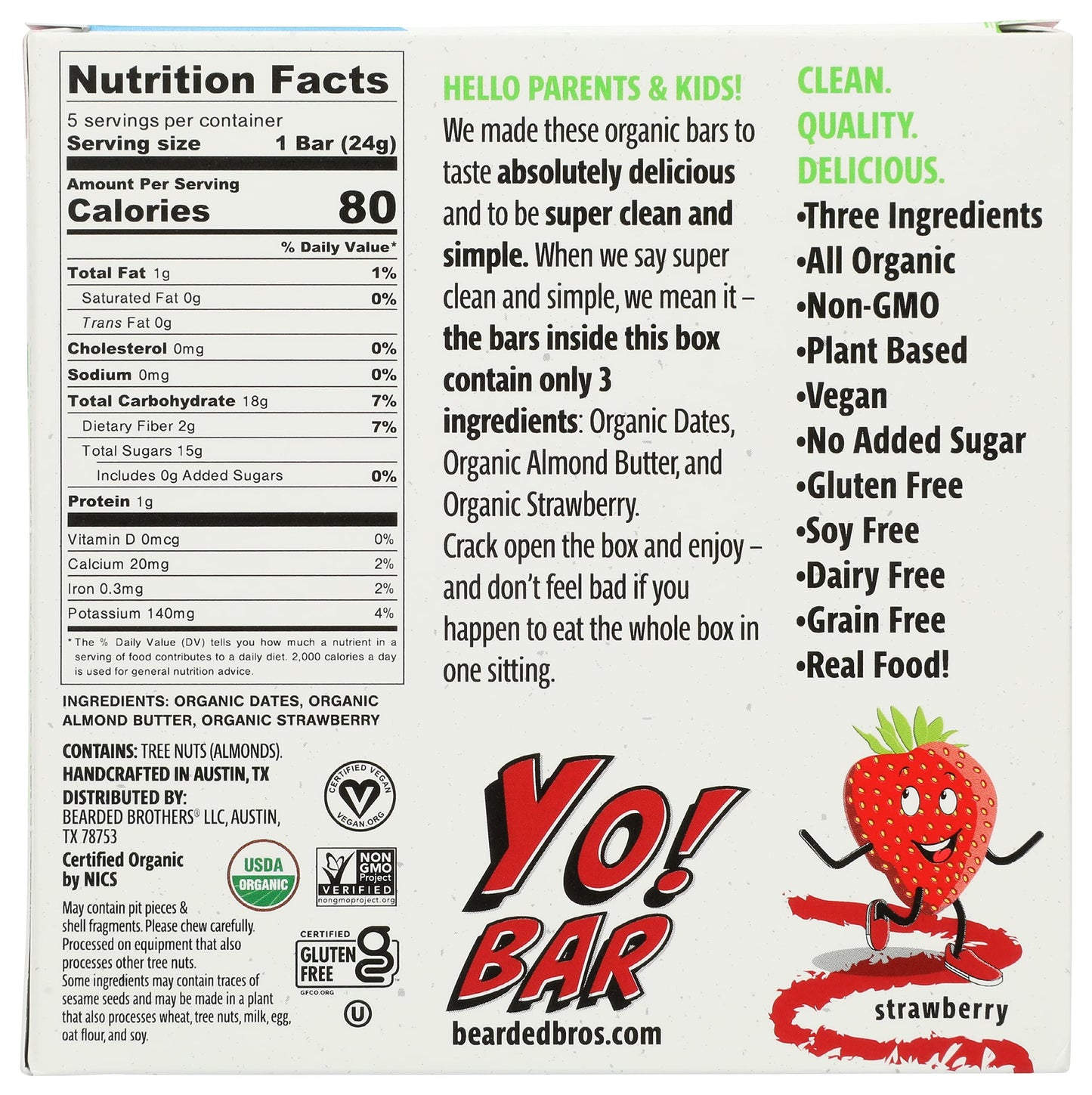 Bearded Brothers, Bars Strawberry Organic 5 Count, 4.23 Ounce
