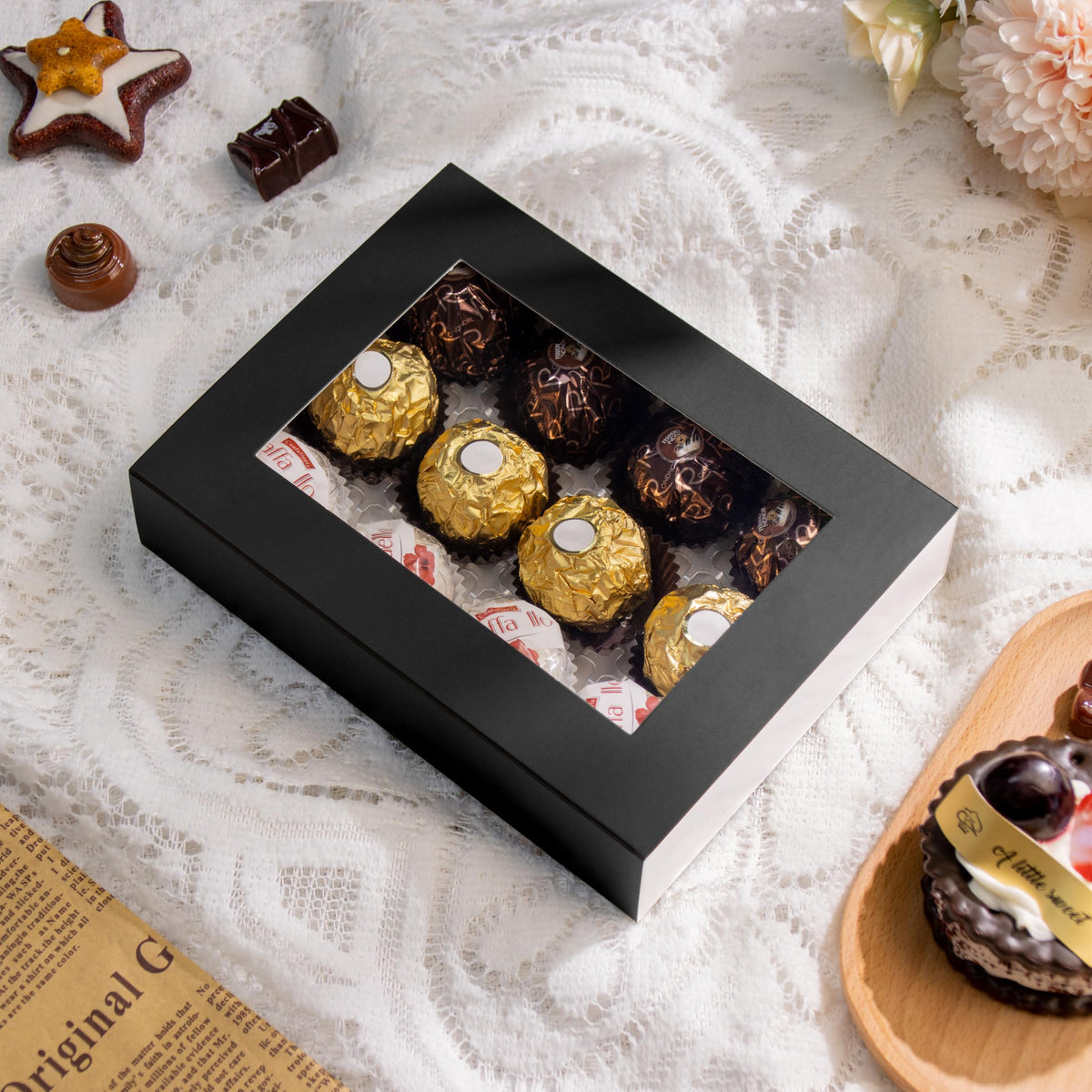 HAPPY POTATO 10 Black Chocolate Boxes Packaging, Truffle Boxes 12-Piece