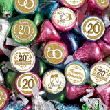 Gold 20th Anniversary Chocolate Kiss Stickers,180 Count, 0.75" Chocolate Drop Labels for Kisses, 20th Wedding Anniversary Party Favors Labels
