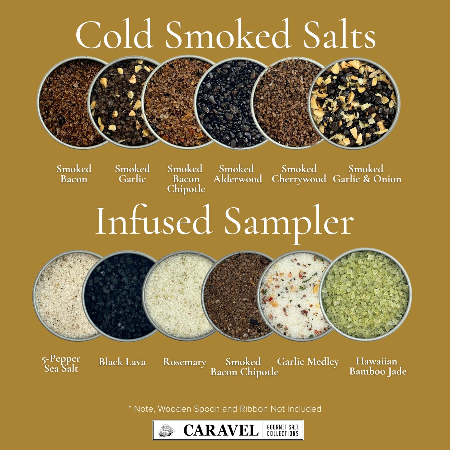 Infused & Smoked Sea Salt Sampler Collection - 12-Flavor Cooking Salts Bundle in 0.5 oz Reusable Tin Each - Smoky Finishing Salt Variety Pack Gift Set
