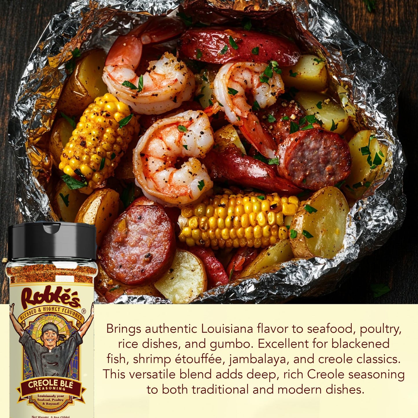 Blessed and Highly Flavored Creole Blé Seasoning by Chef Roblé, Gluten-Free, Low Sodium Mix, Spicy, Natural Spice Blend for Grilling, Vegetables