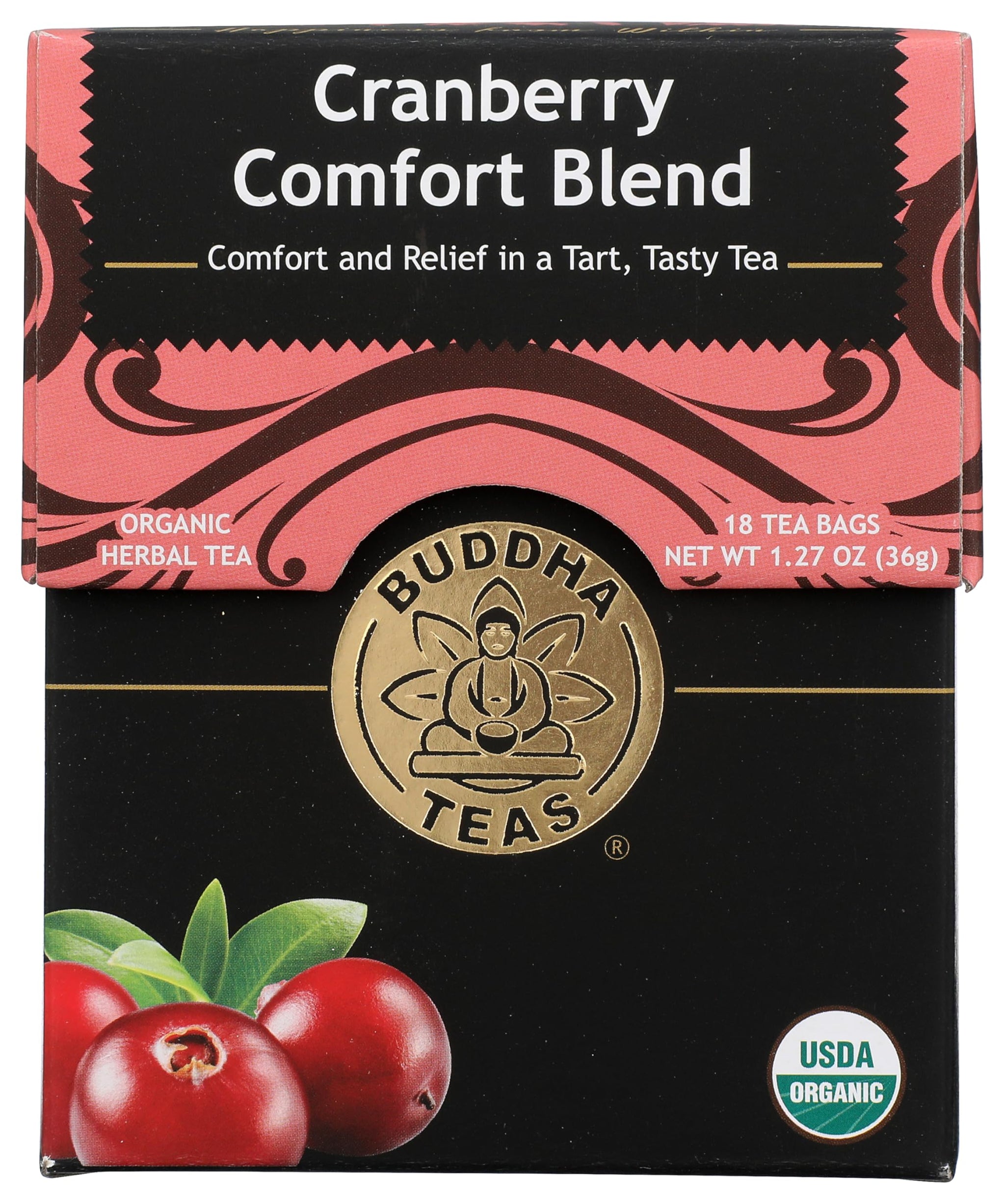 Buddha Teas - Organic Cranberry Comfort Blend - Herbal Tea - For Health & Wellbeing - With Antioxidants & Minerals - Clean Ingredients - Caffeine Free