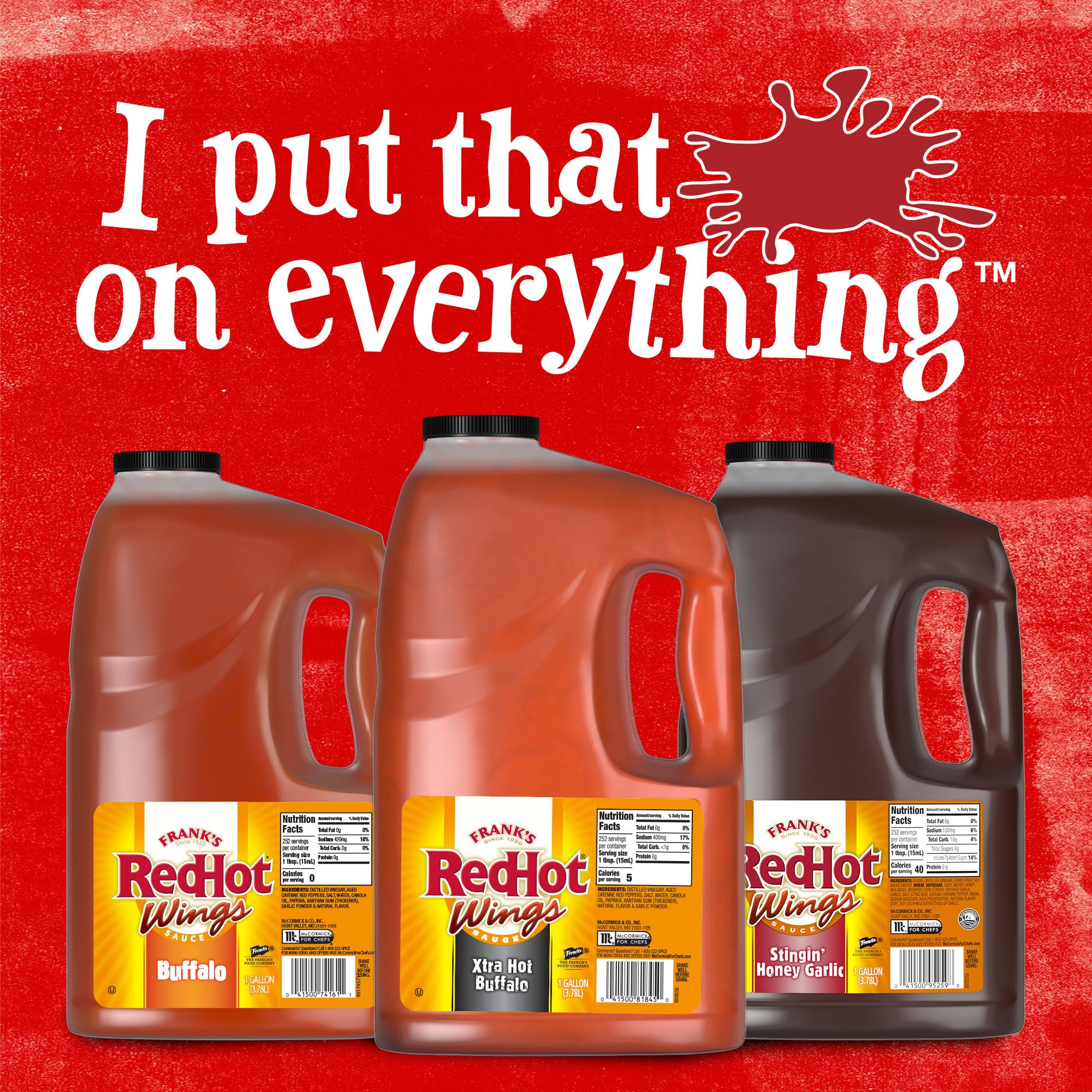 Frank's RedHot Xtra Hot Buffalo Wings Sauce, 1 gal - One Gallon Jug of Extra Hot Buffalo Wings Hot Sauce with 3x the Heat for Spicy Apps, Snacks