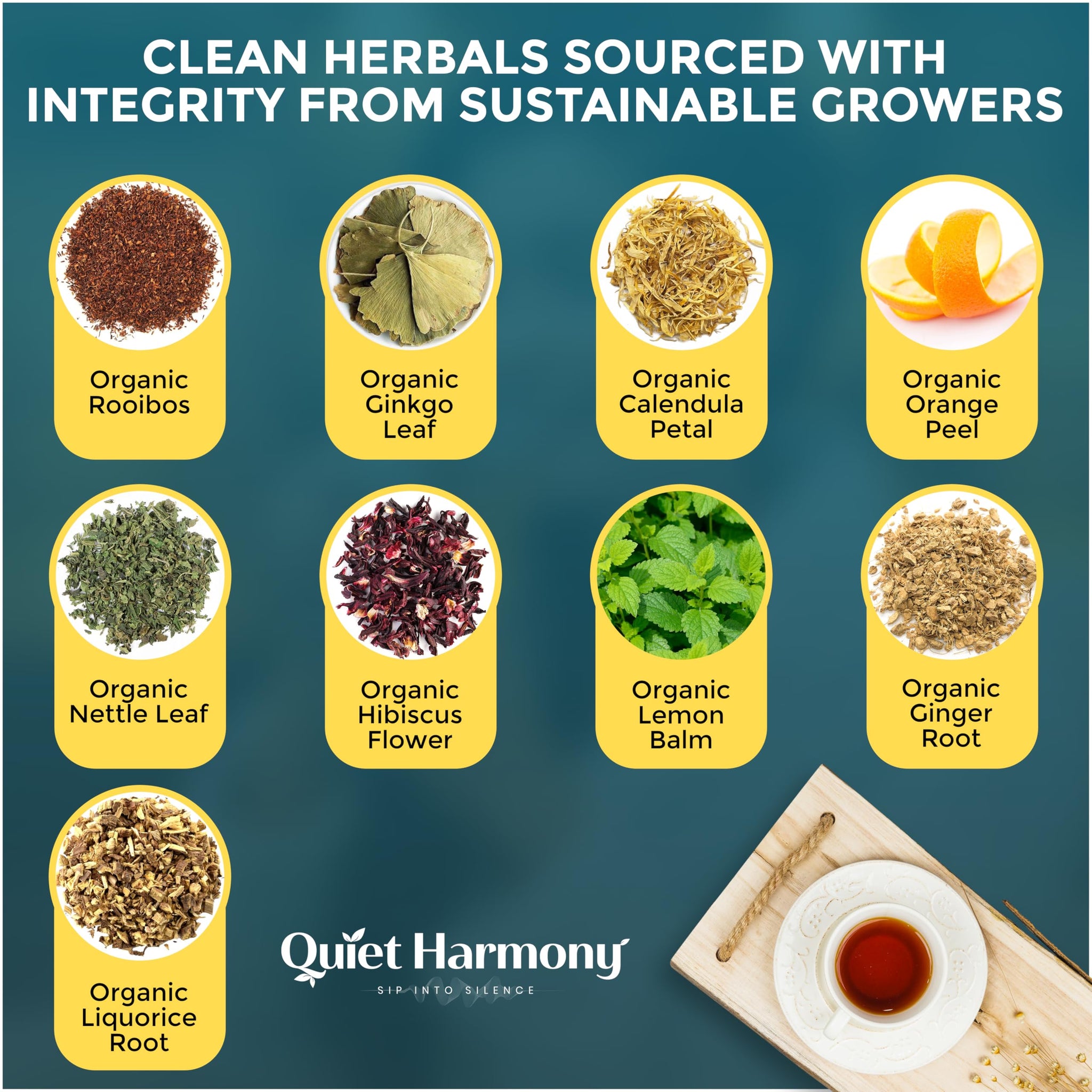 Quiet Harmony Tinnitus Tea - Herbal Support for Ringing Ears, Circulation & Calm | Ultra-Premium Caffeine-Free Tea with Ginkgo, Rooibos & Lemon Balm |