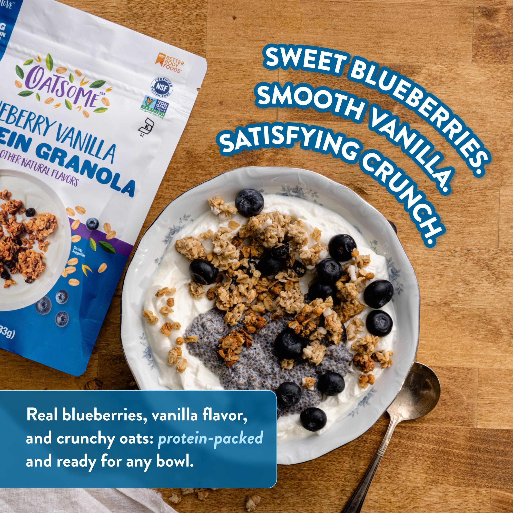 Oatsome Protein Granola Blueberry Vanilla, 10g Protein, Gluten Free, Made with Whole Grain Rolled Oats, Real Blueberries, & Flax Seeds, for Protein