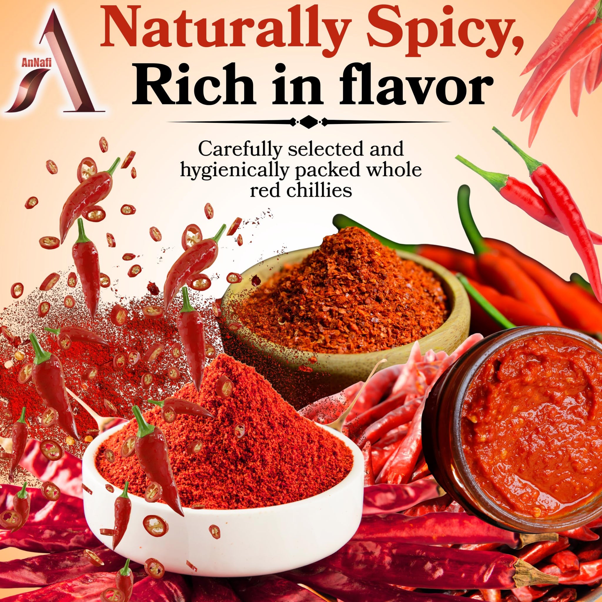 AnNafi® Red Chillies Whole Dry| Mathania Lal Mirch Sabut |Szechuan Red Dried Chilis, Whole Chilli | Thai whole dried chile | Mild Spicy Chinese Chili