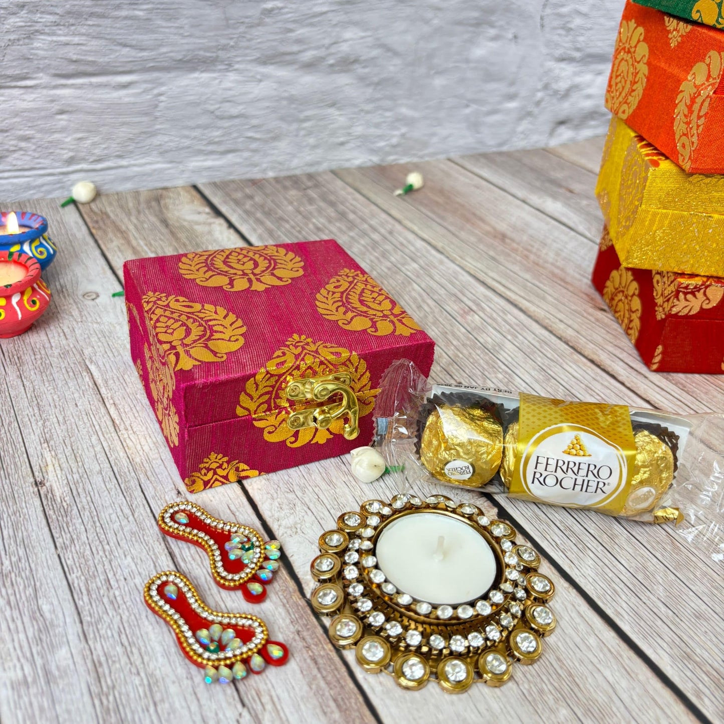 LOVENSPIRE Diwali Gift Hamper Indian Festival Premium Deepawali Return Gift Box with Tea Light Candle Holder Navratri Thanksgiving Hampers