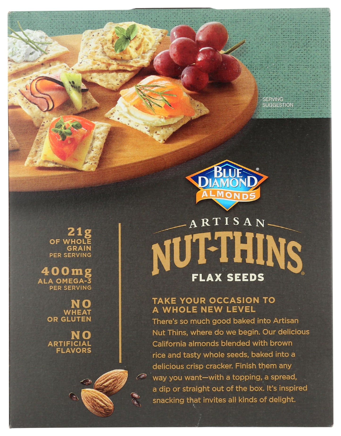 Blue Diamond Almond Artisan Nut Thins Cracker Crisps, Flax Seeds, 4.25 Ounce
