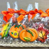 Thanksgiving Fall Leaf and Pumpkin Cookies- Set of 6 Crunchy Shortbread Cookies Individually Wrapped by BakersDozenToGo