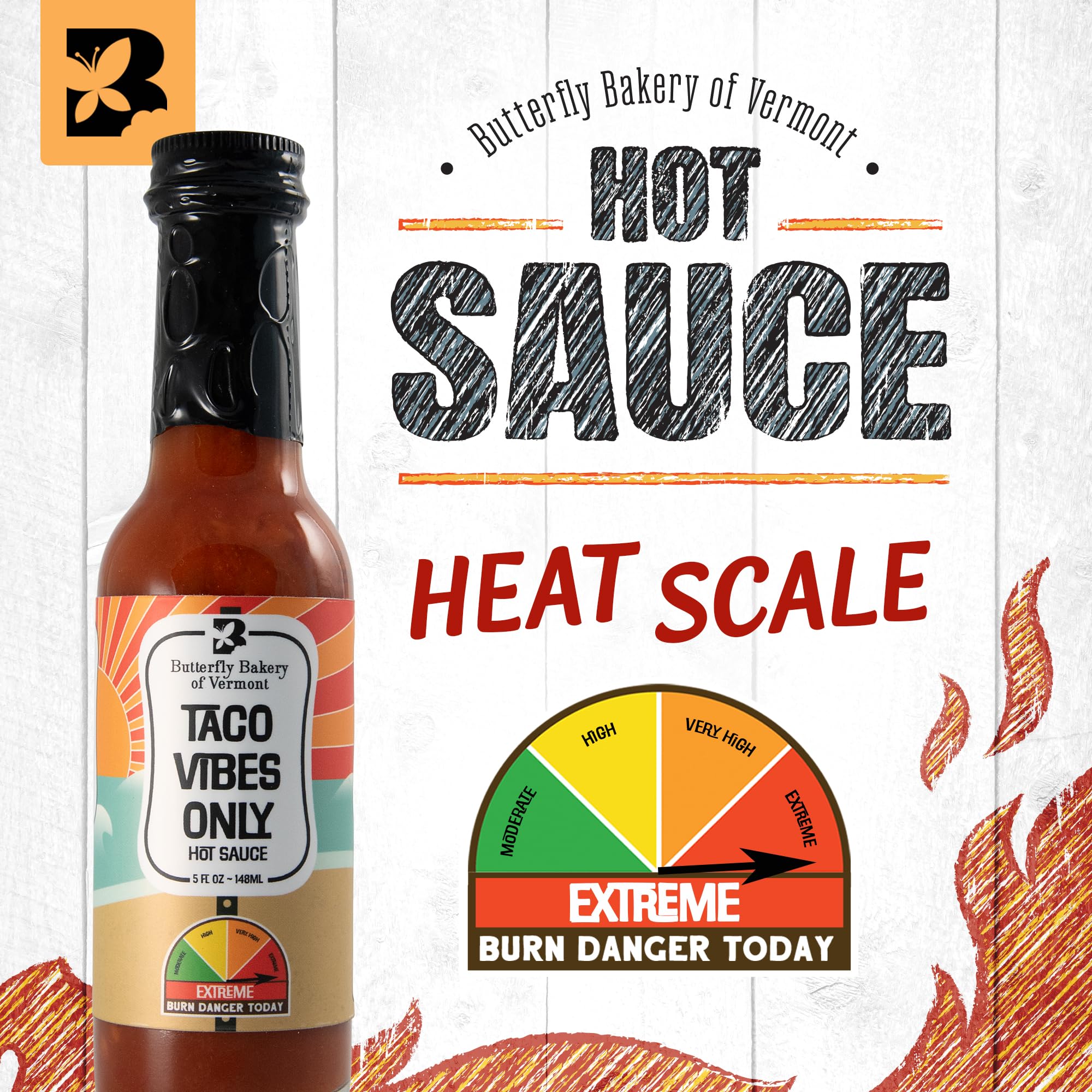 Butterfly Bakery of Vermont Taco Vibes Only Hot Sauce, 5 fl oz