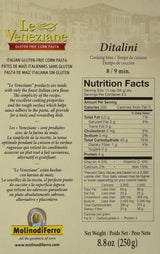 Le Veneziane Italian Gluten Free Corn Pasta Ditalini 250