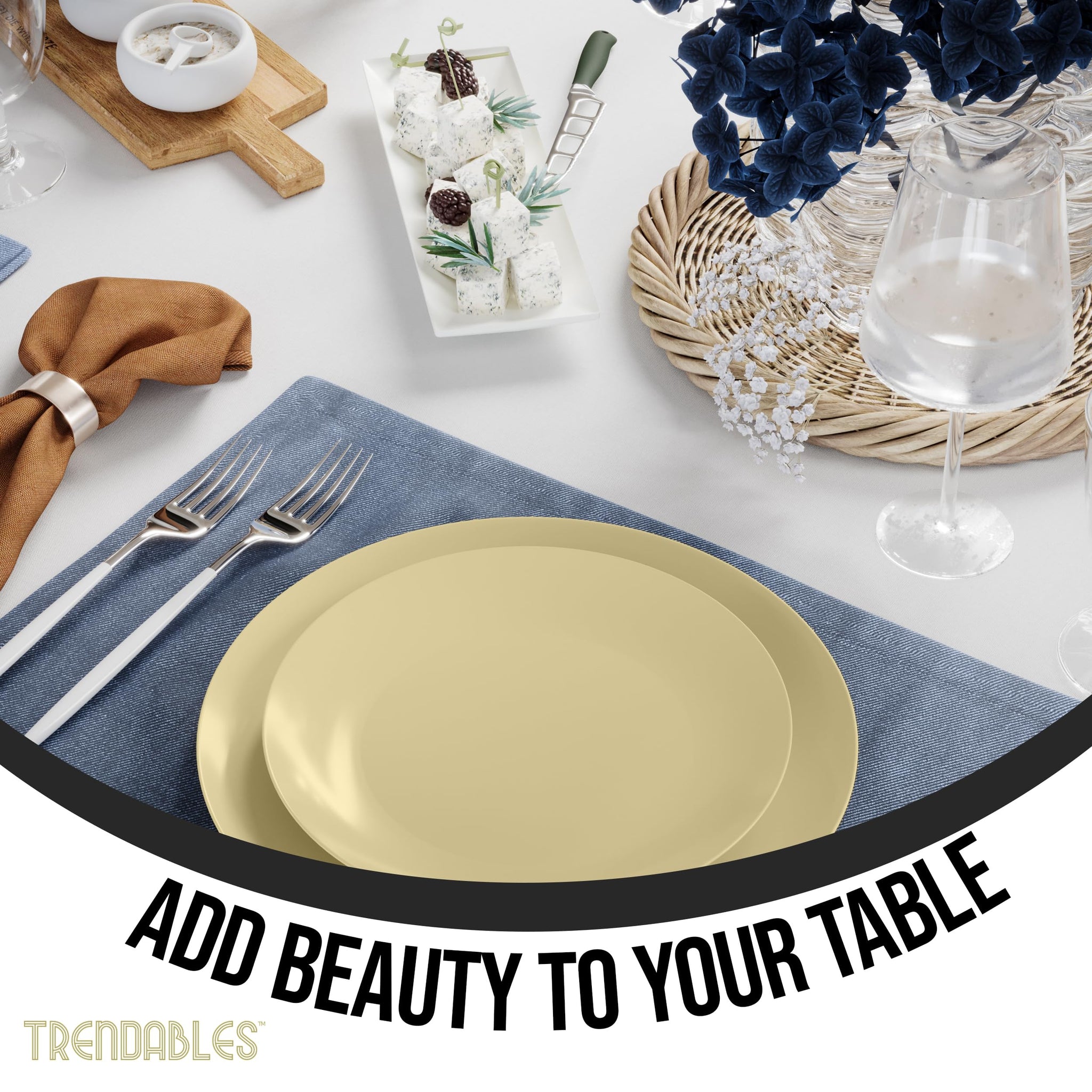Trendables 80-piece Dinnerware Sets Disposable Plates Set For 40 Guests, Includes 40 X 8 Dessert Plates & 40 X 10 Beige Dinner Plates. Plastic Plates