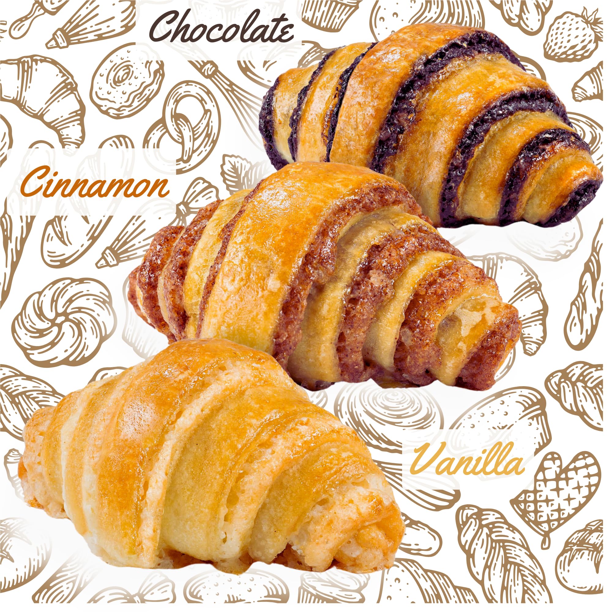 Bakery Fresh Croissants | Traditional Rugelach Pastries in Chocolate Cinnamon Roll & Vanilla Flavor | Approx 18 Rugelach Included | Sympathy Gift