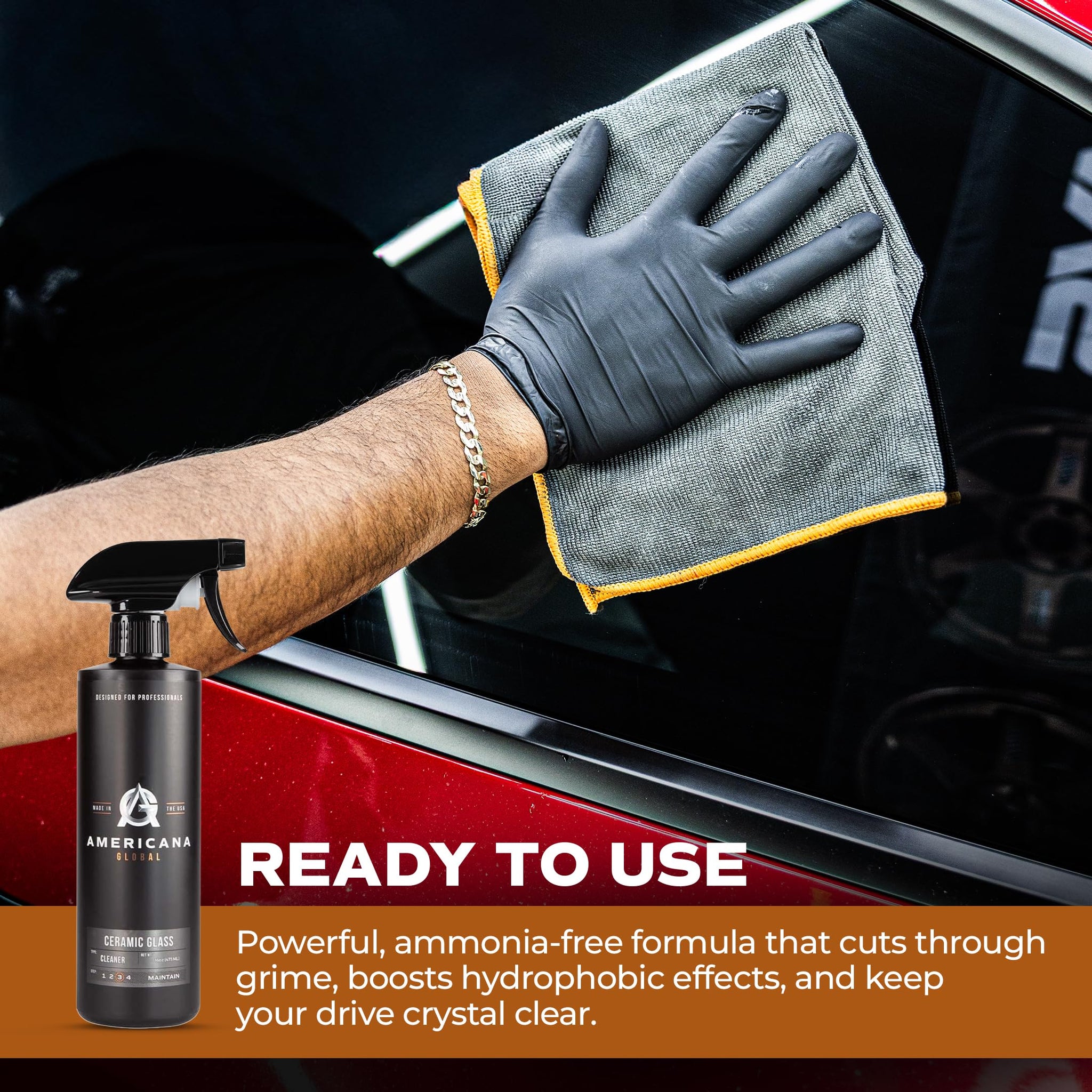 Americana Global Ceramic Glass Cleaner, 16 oz - Streak-Free Formula for Automotive Glass, Enhanced with Ceramic Protection