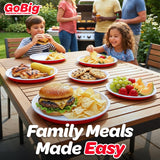 GoBig Red Plastic Disposable Plates - 30 Count 10 Inch - Round Heavy Duty Red Cup Party Plates