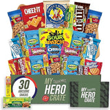 Military Small Snack Box ( 31 Piece Variety Gift Basket Care Package ) Chips, Candy, Peanuts, Popcorn, Cookies, Gummy Snacks, Chocolates and More - My