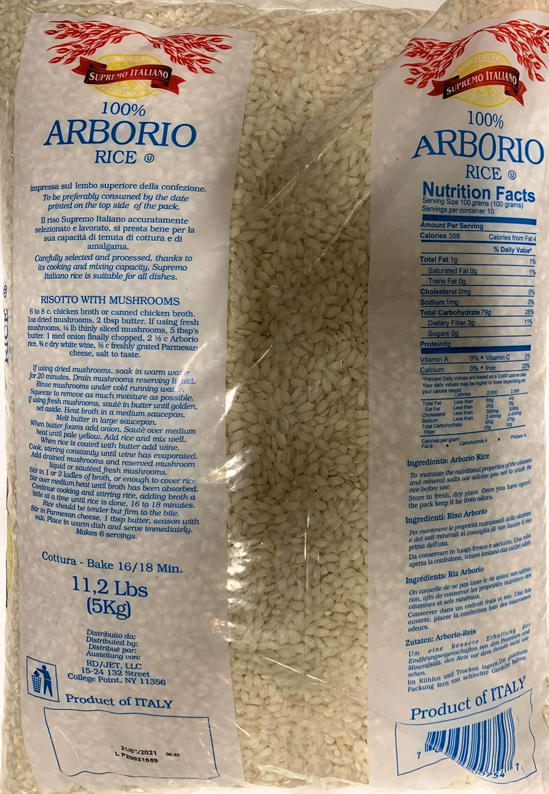100 % Arborio Rice Supremo Italiano (11.2 lbs bag)