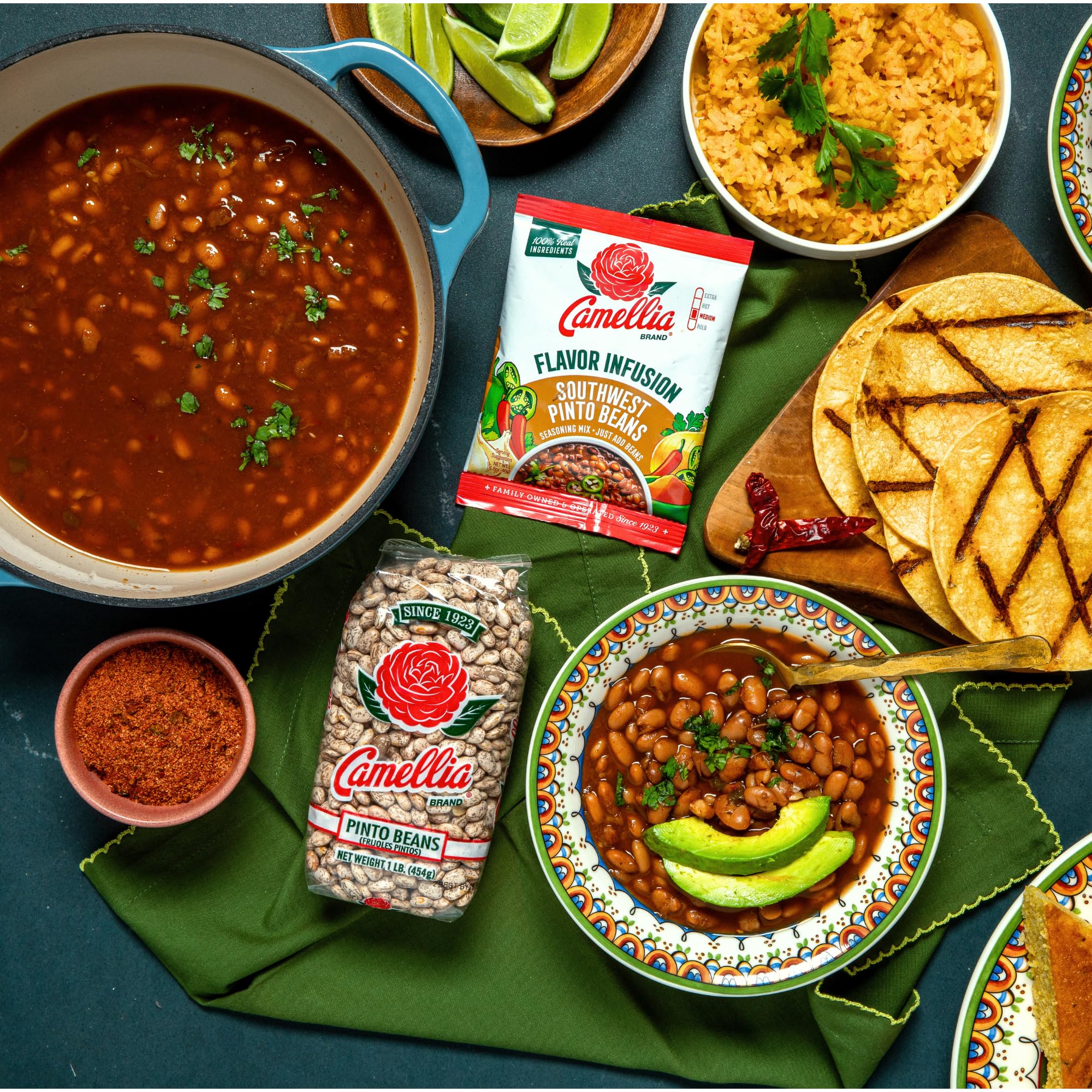 Camellia Beans Southwest Pinto Bean Flavor Infusion Seasoning Mix - Smoky Chili, Cumin & Vegetable Blend - All-Natural, Non-GMO, No MSG, Gluten-Free