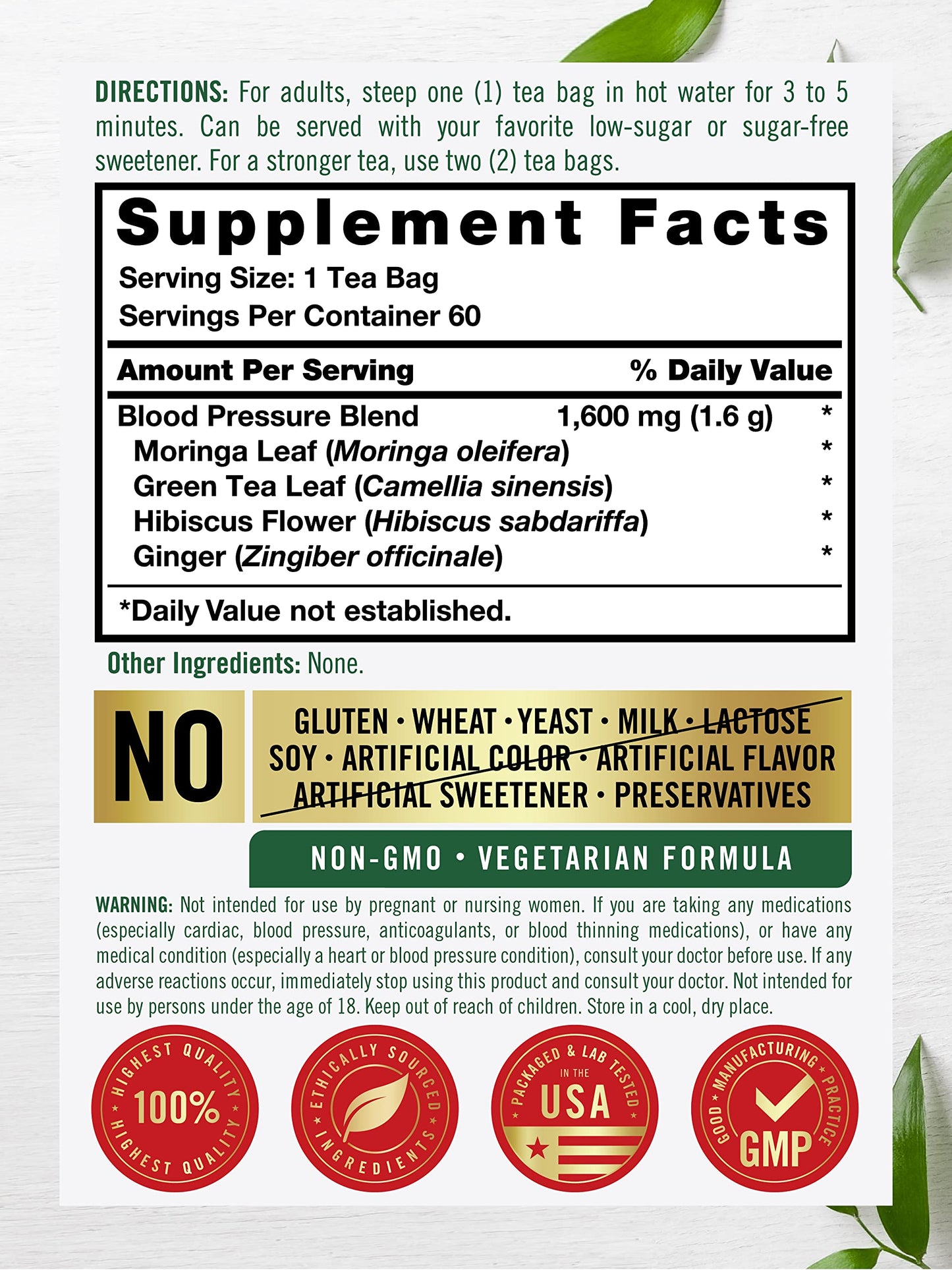 Carlyle Blood Pressure Tea Bags | 60 Count | with Hibiscus Flower | Vegetarian, Non-GMO & Gluten Free, Herbal Tea Supplement