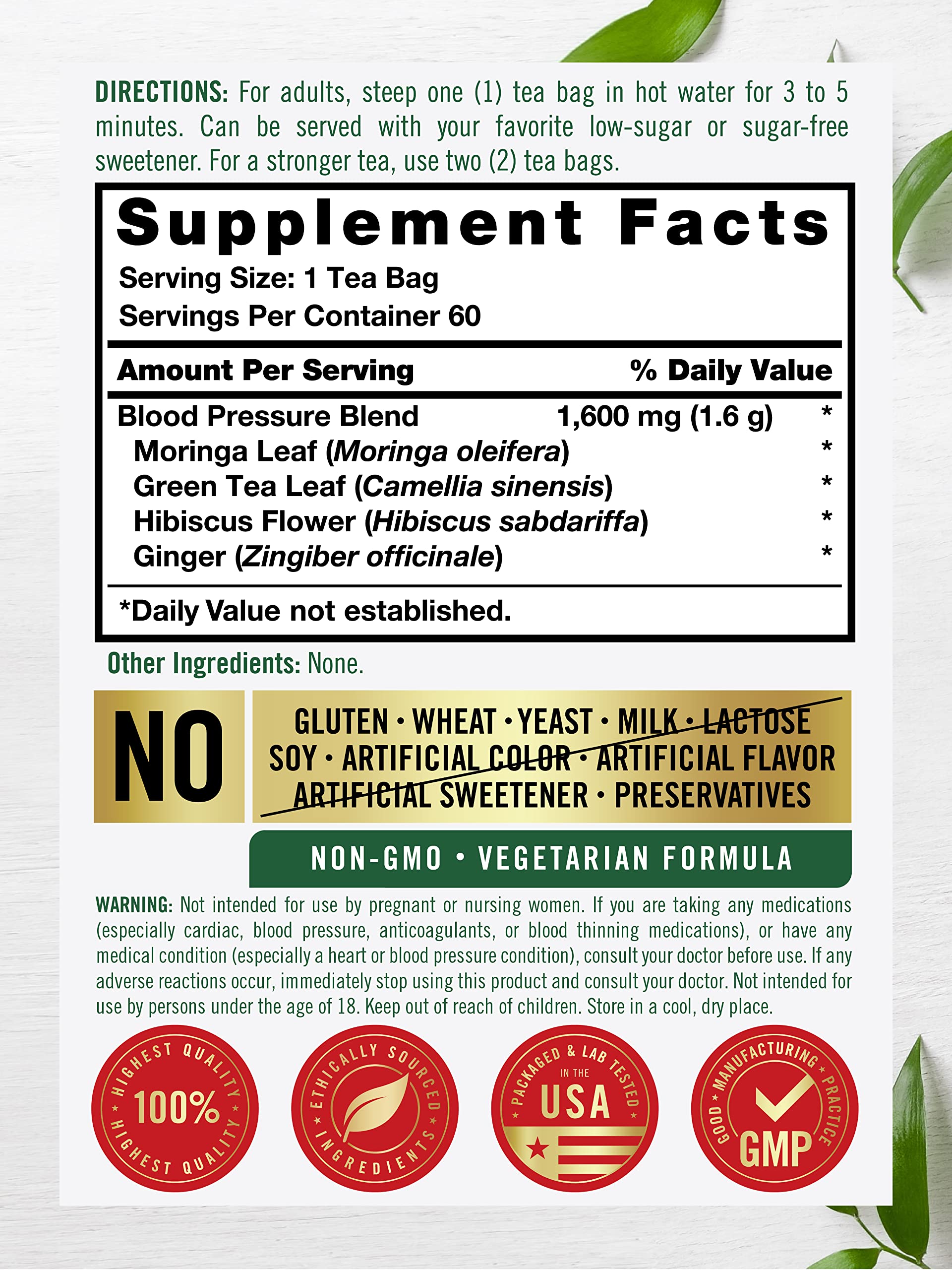 Carlyle Blood Pressure Tea Bags | 60 Count | with Hibiscus Flower | Vegetarian, Non-GMO & Gluten Free, Herbal Tea Supplement
