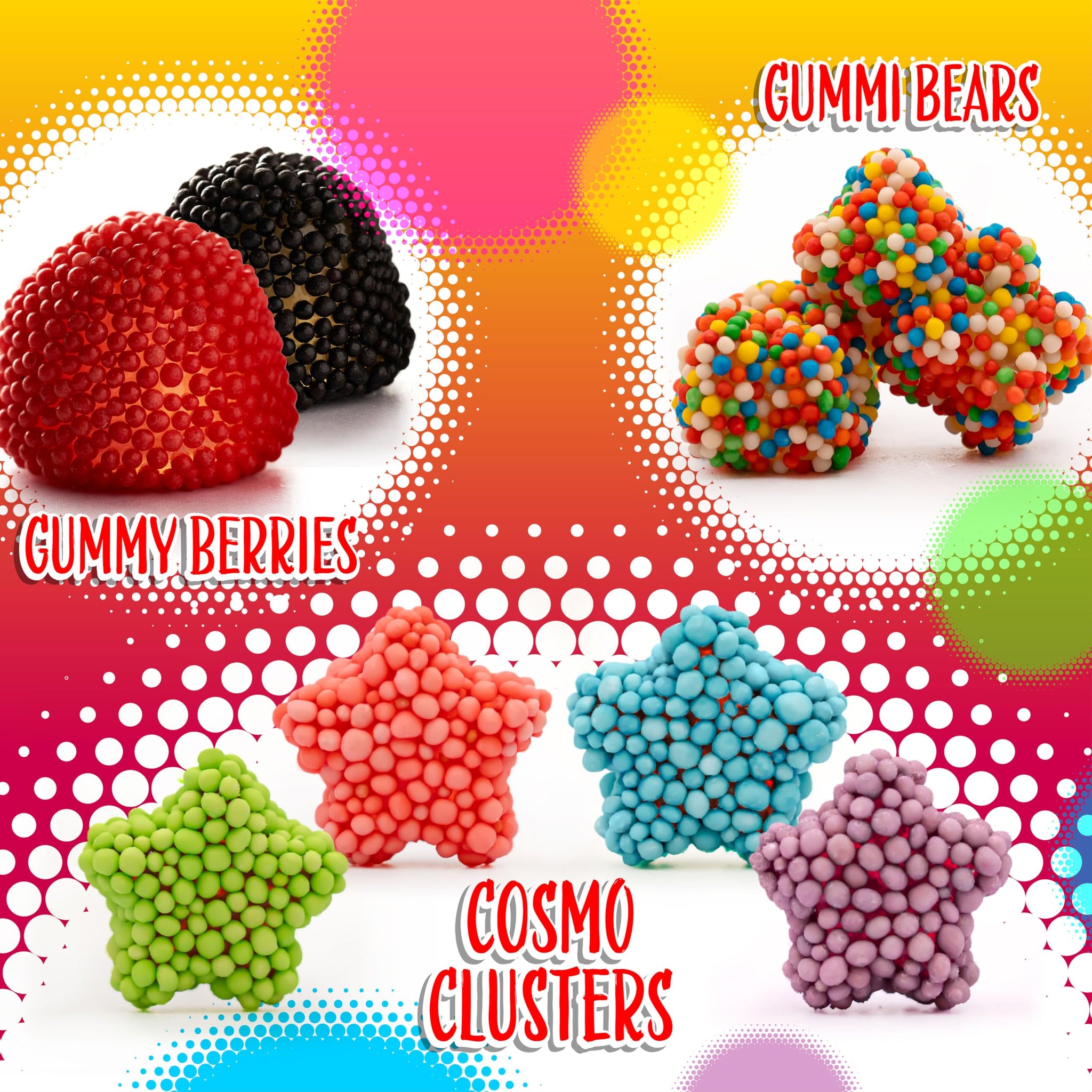 Crunchy Gummy Candy Mix | 2 Pound Bag | Rainbow Nonpareils Bears, Berries, Star Shaped Chewy Clusters | Gummy Mix for Snacking & Candy Buffets | Sweet