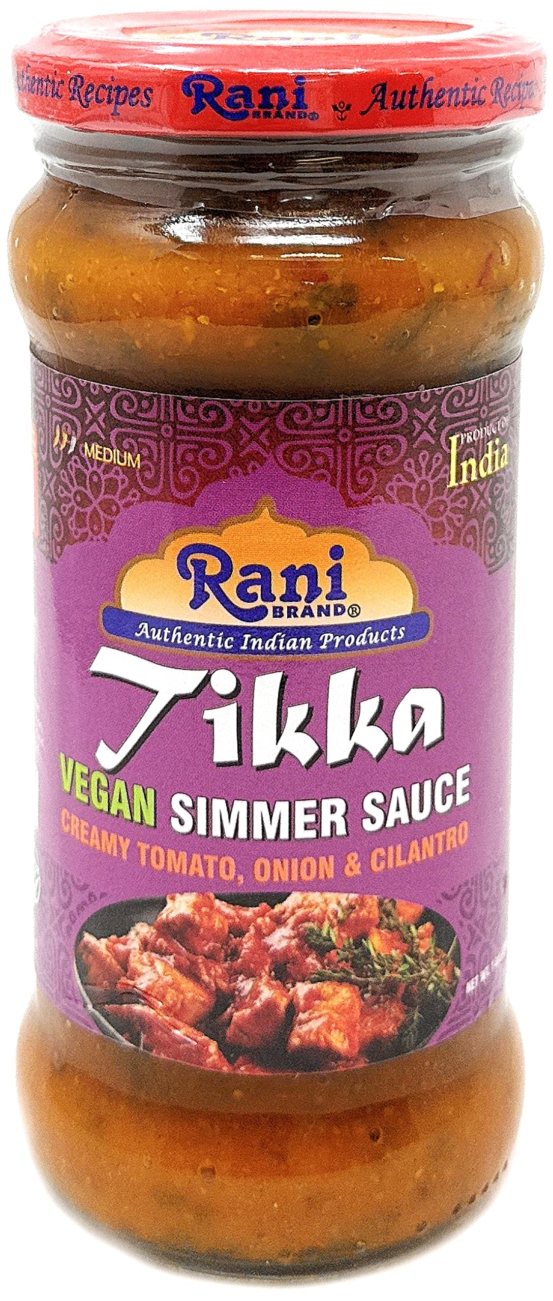 Rani Tikka Vegan Simmer Sauce (Creamy Tomato, Onion & Cilantro) 14oz (400g) Glass Jar ~ Easy to Use | Vegan | No Colors | All Natural | NON-GMO |