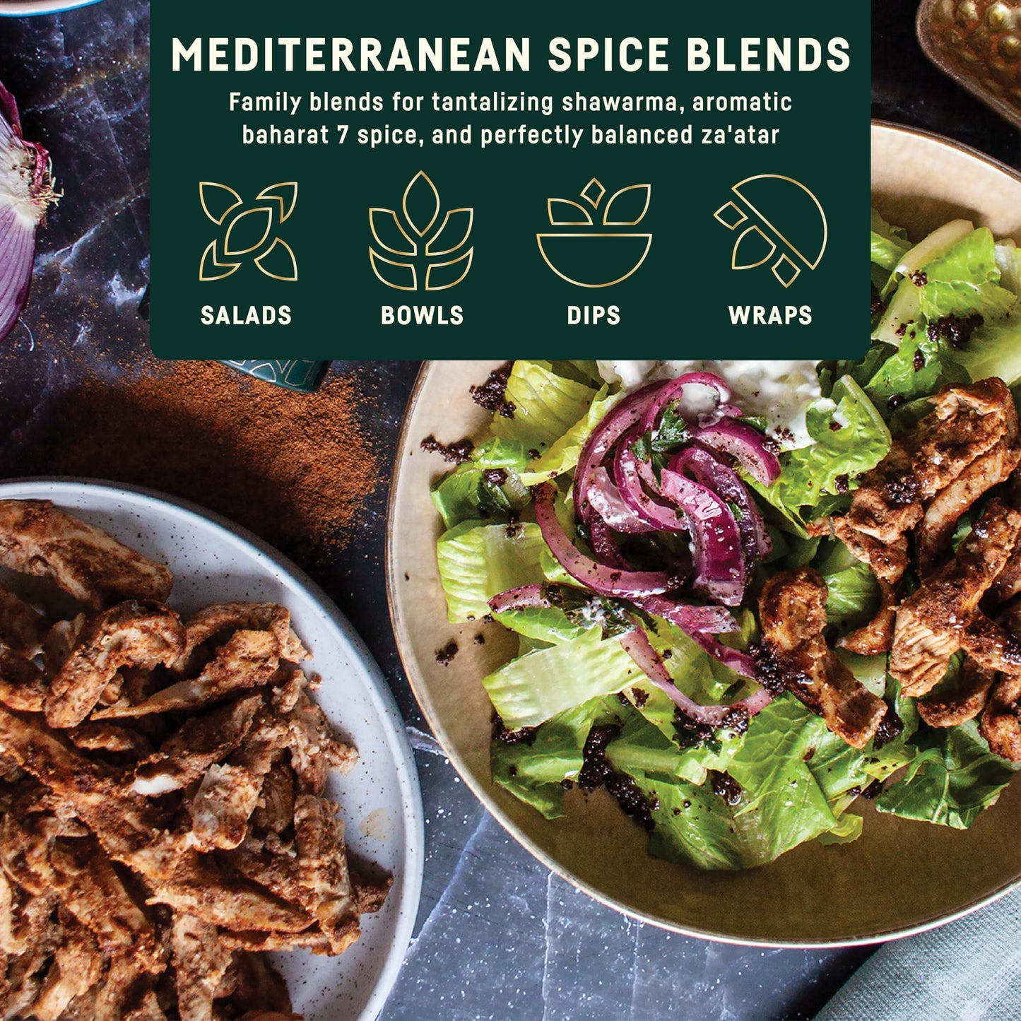 Afia Mediterranean Spice Blends Gift Set | Za’atar, Baharat & Shawarma Spice | Mediterranean for Steak, Chicken and Vegetable Seasoning, BBQ Rub (Pack