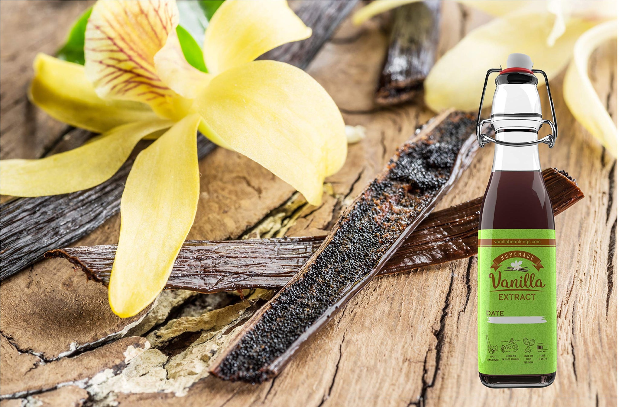 Homemade Vanilla Extract Kit | DIY | 1 Ounce of Premium Organic Madagascar Grade A Vanilla Beans 6-7 inches (Appoximately 8-10 Beans) with 8.5 oz