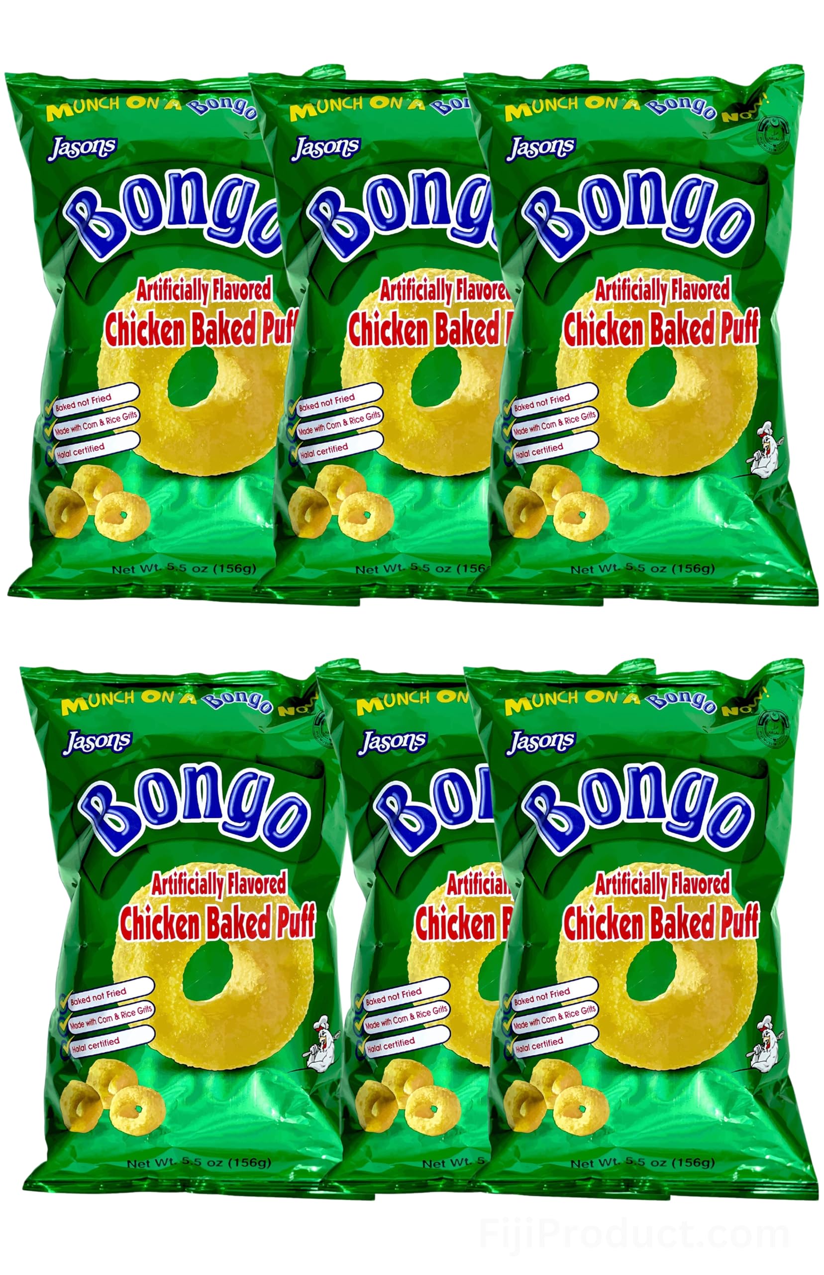 Jasons Bongo - Chicken Flavor Snacks (Value Pack Of 6 x 156g Ea) Baked Puffs ... From FIJI Islands