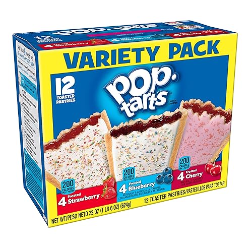 Pop-Tarts Breakfast Toaster Pastries, Flavored Variety Pack, Frosted Strawberry, Frosted Blueberry, Frosted Cherry, 22 oz (12 Count)(Pack of 12)