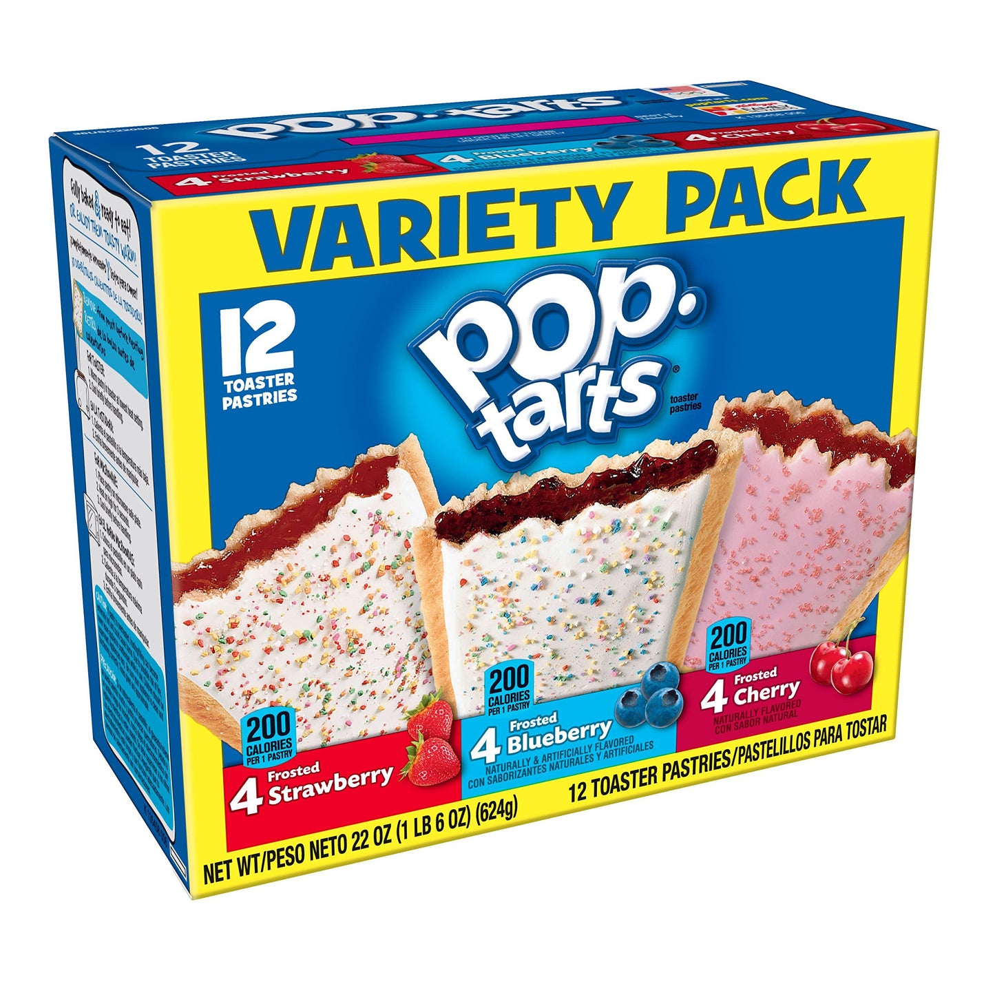 Pop-Tarts Breakfast Toaster Pastries, Flavored Variety Pack, Frosted Strawberry, Frosted Blueberry, Frosted Cherry, 22 oz (12 Count)(Pack of 12)
