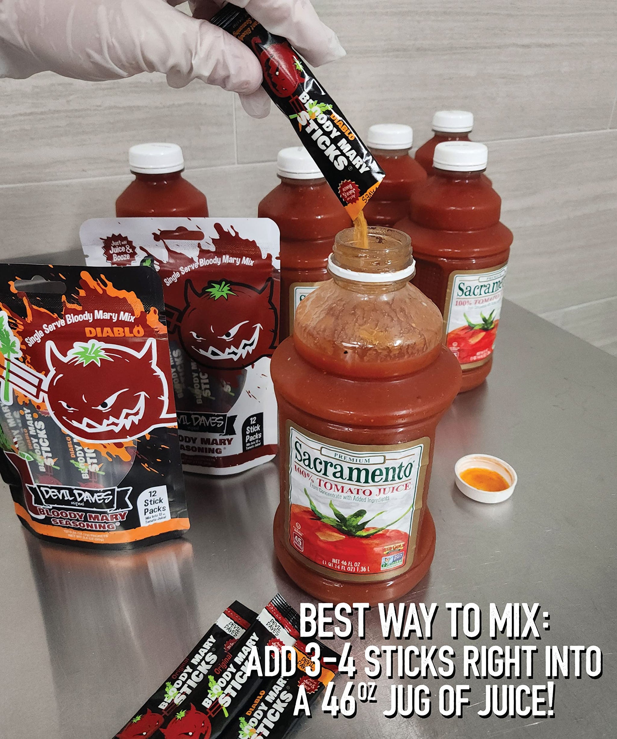 Devil Daves Bloody Mary Stick Packs, Original Medium (10 Pack) | Single Serve Bloody Mary Mix Packets, Dry Seasoning for Tomato Juice cocktails.