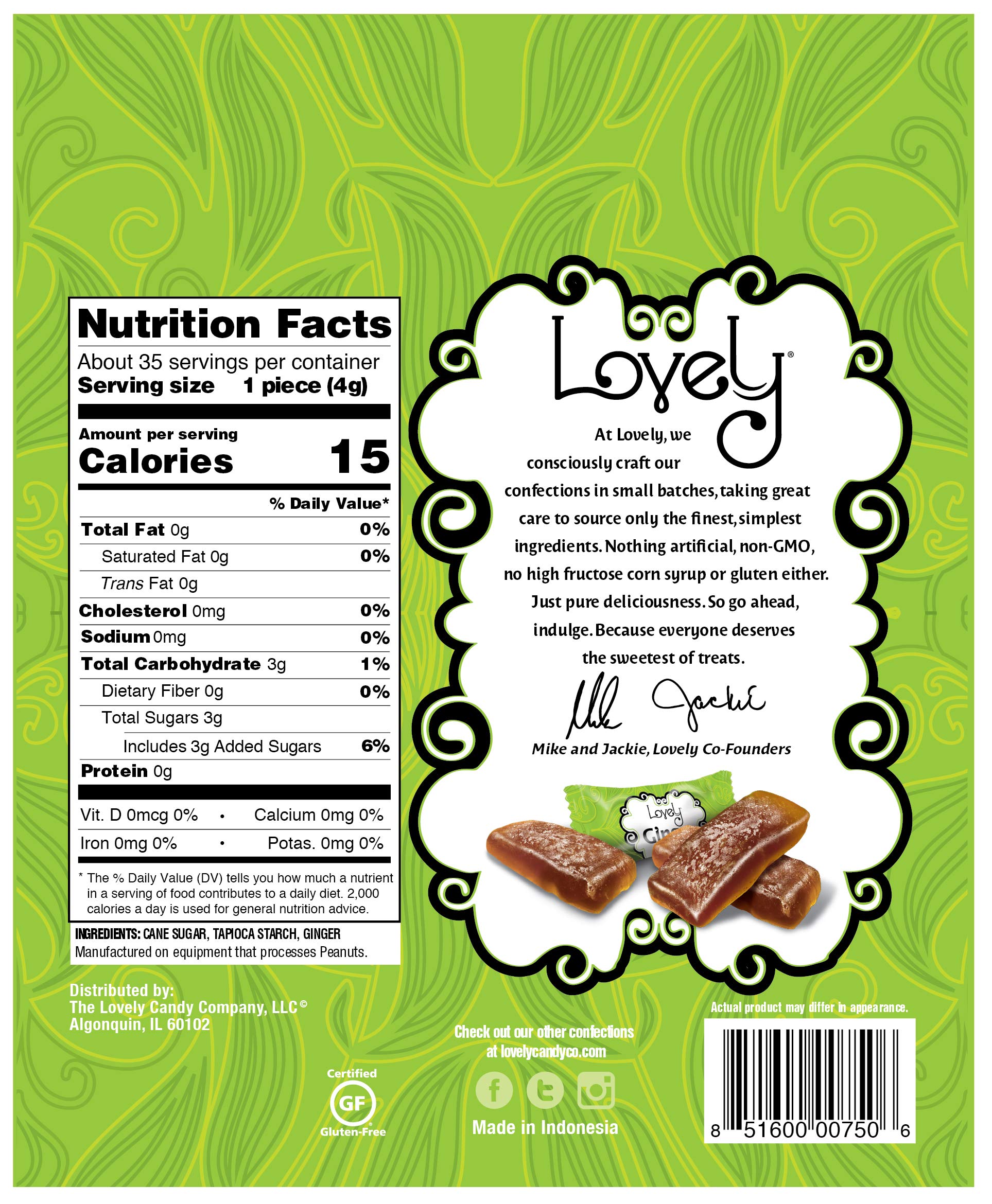 Lovely Candy Co. Original Ginger Chews, Made with Real Ginger, Individually Wrapped, 5oz (6-Pack) | Gluten-Free, Non-GMO, NO Artificial Ingredients